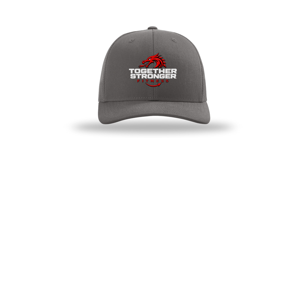 togetherstrongerfitness-richardson-trucker-cap-embroidery-capfront-R112-charcoal-flat-front