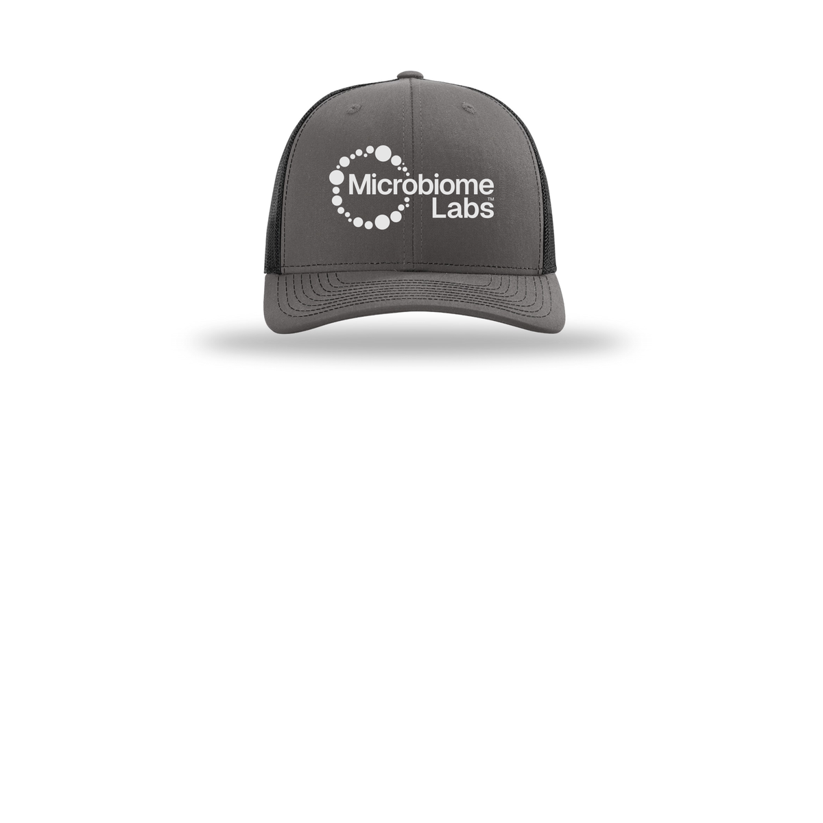 microbiomelabs-richardson-trucker-cap-embroidery-capfront-R112-charcoalblack-flat-front