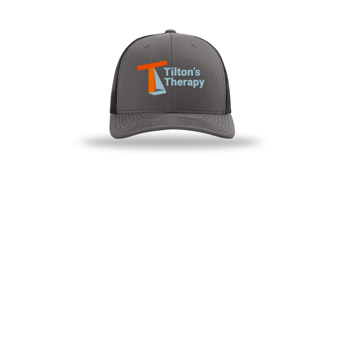 tiltonstherapy-richardson-trucker-cap-embroidery-capfront-R112-charcoalblack-flat-front