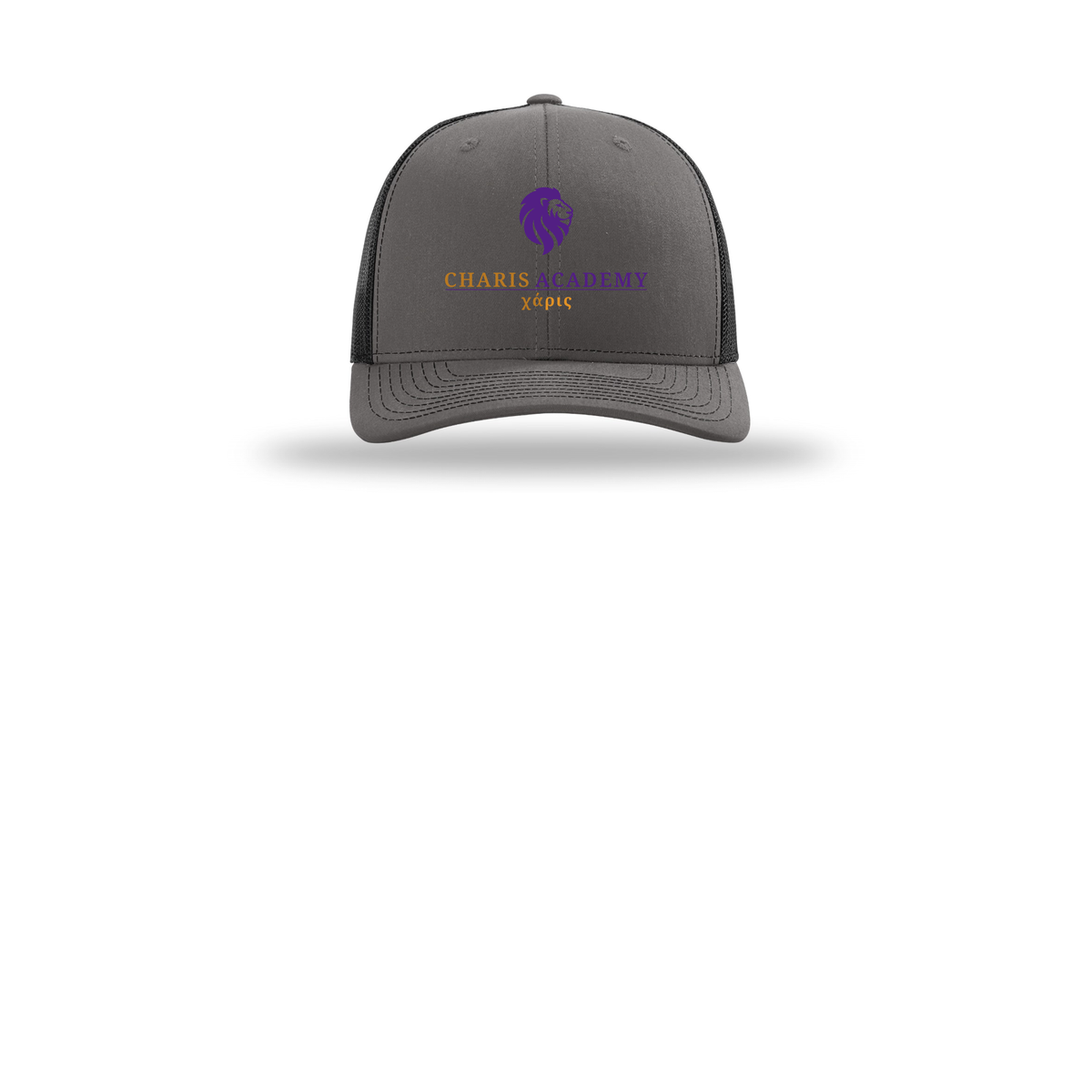 cahazleton-richardson-trucker-cap-embroidery-capfront-R112-charcoalblack-flat-front