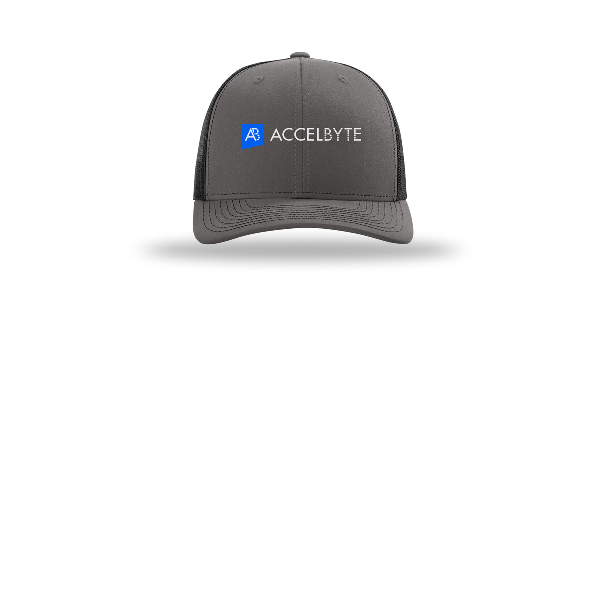 accelbyte-richardson-trucker-cap-embroidery-capfront-R112-charcoalblack-flat-front