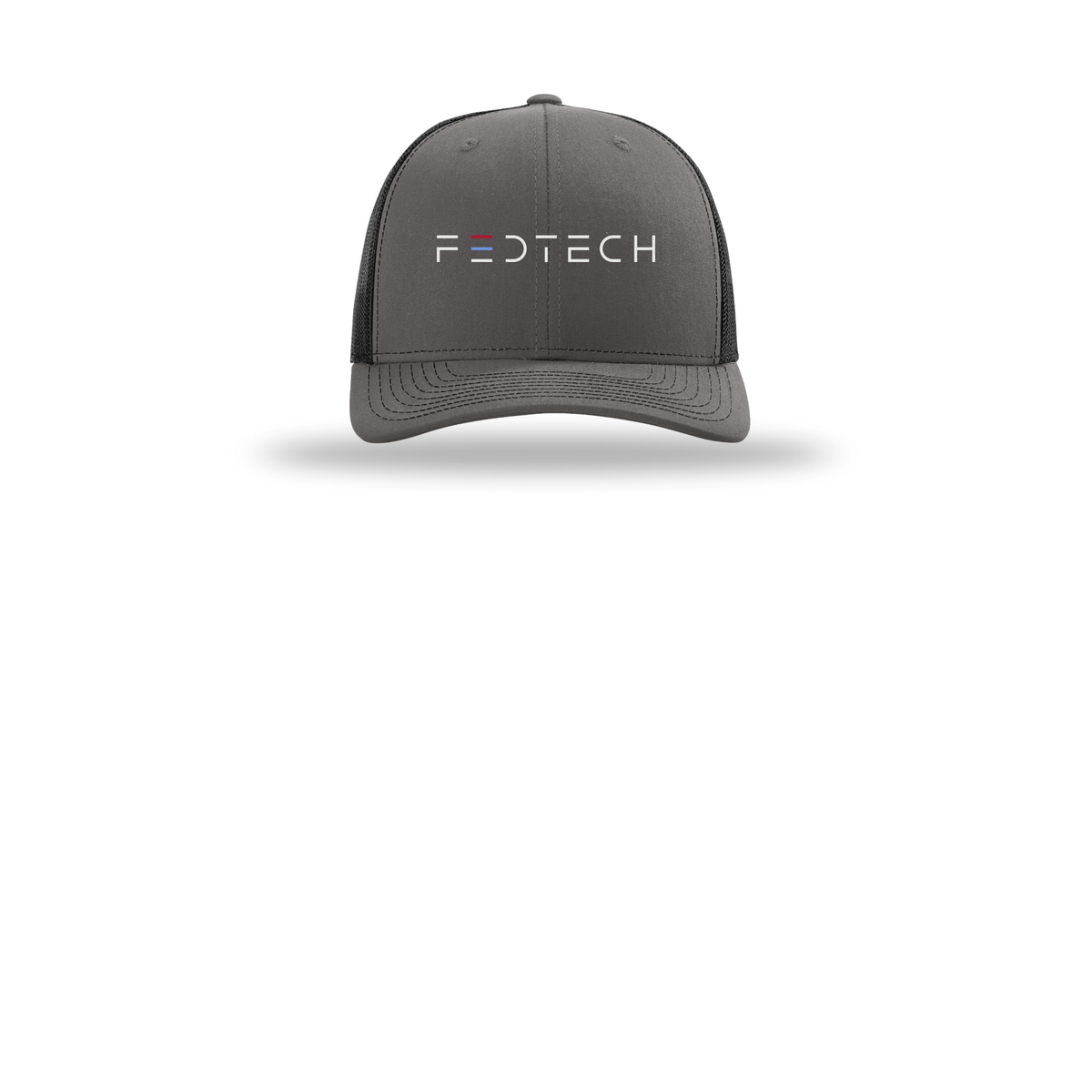 fedtech-richardson-trucker-cap-embroidery-capfront-R112-charcoalblack-flat-front