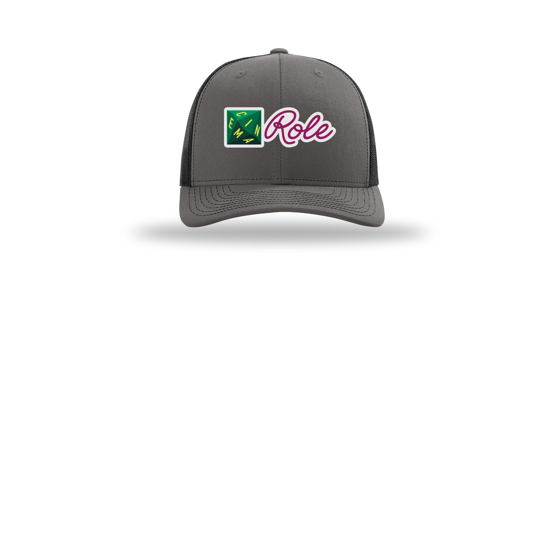 cinemarole-richardson-trucker-cap-embroidery-capfront-R112-charcoalblack-flat-front