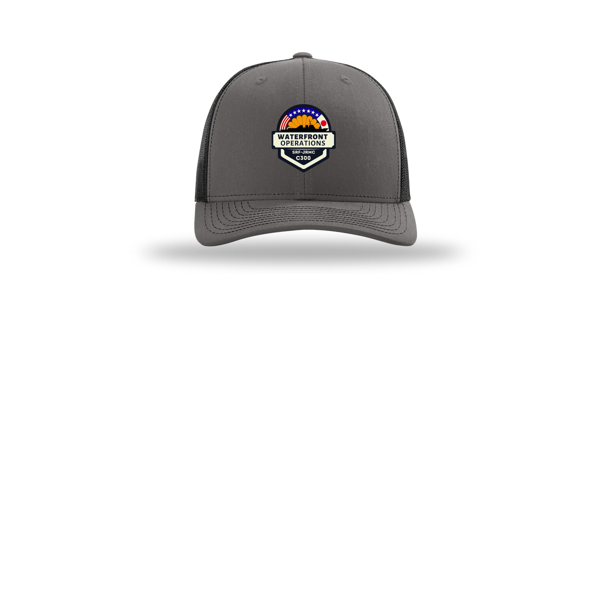 waterfront-operations-retro-trucker-cap-embroidery-capfront-R112-charcoalblack-flat-front