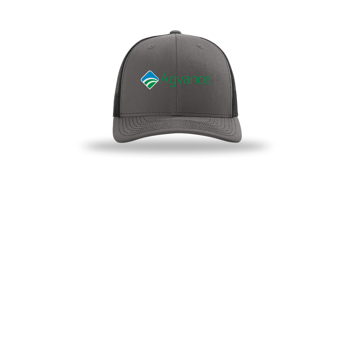 agvance-richardson-trucker-cap-embroidery-capfront-R112-charcoalblack-flat-front