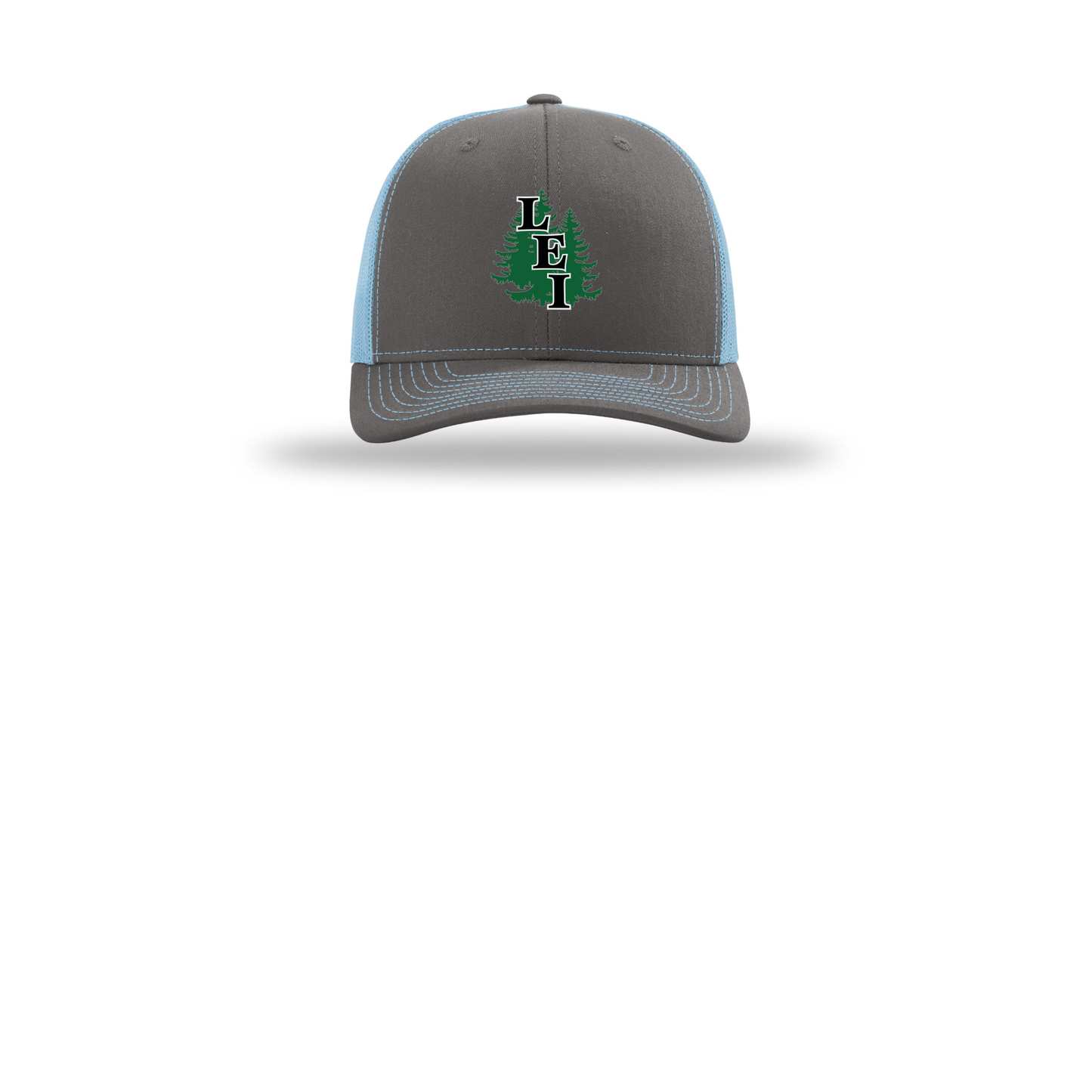 leisite-richardson-trucker-cap-embroidery-capfront-R112-charcoalcolumbiablue-flat-front