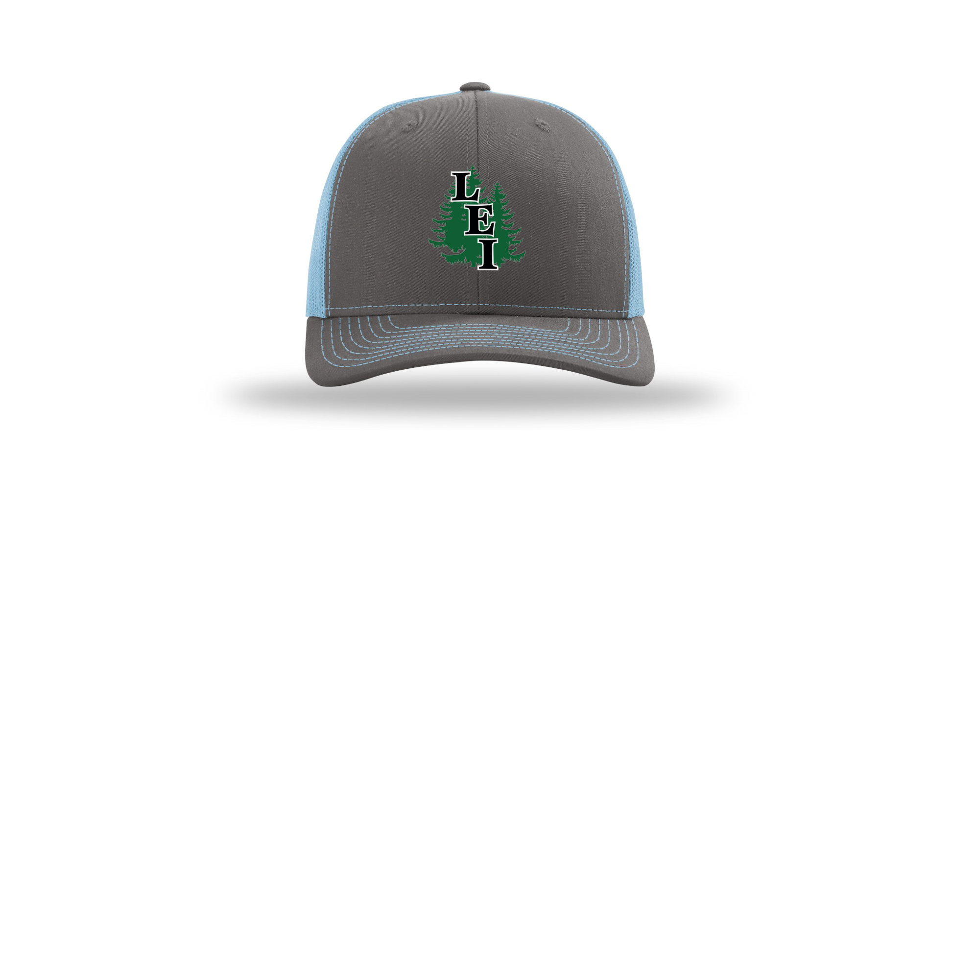 leisite-richardson-trucker-cap-embroidery-capfront-R112-charcoalcolumbiablue-flat-front