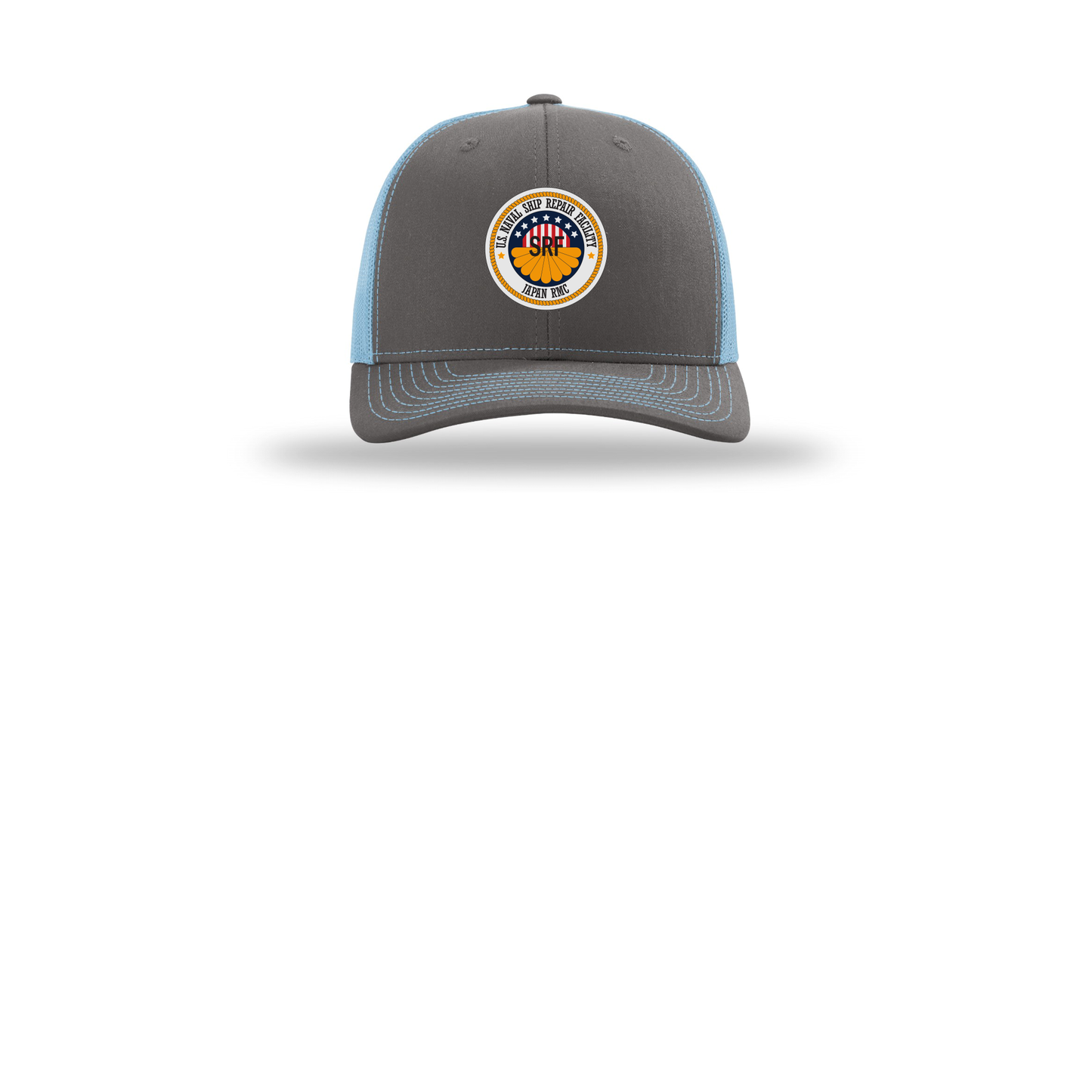 srf-jrmc-richardson-trucker-cap-embroidery-capfront-R112-charcoalcolumbiablue-flat-front