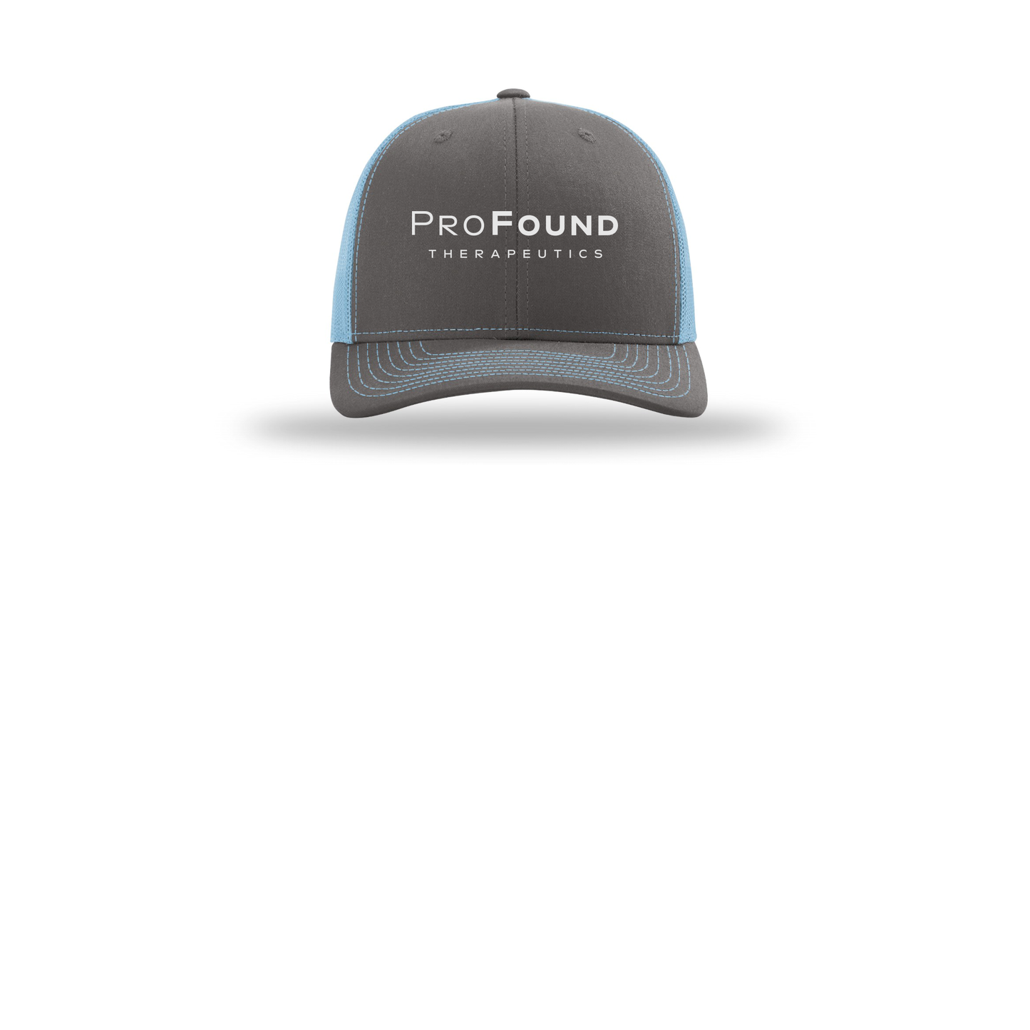 profoundtx-richardson-trucker-cap-embroidery-capfront-R112-charcoalcolumbiablue-flat-front