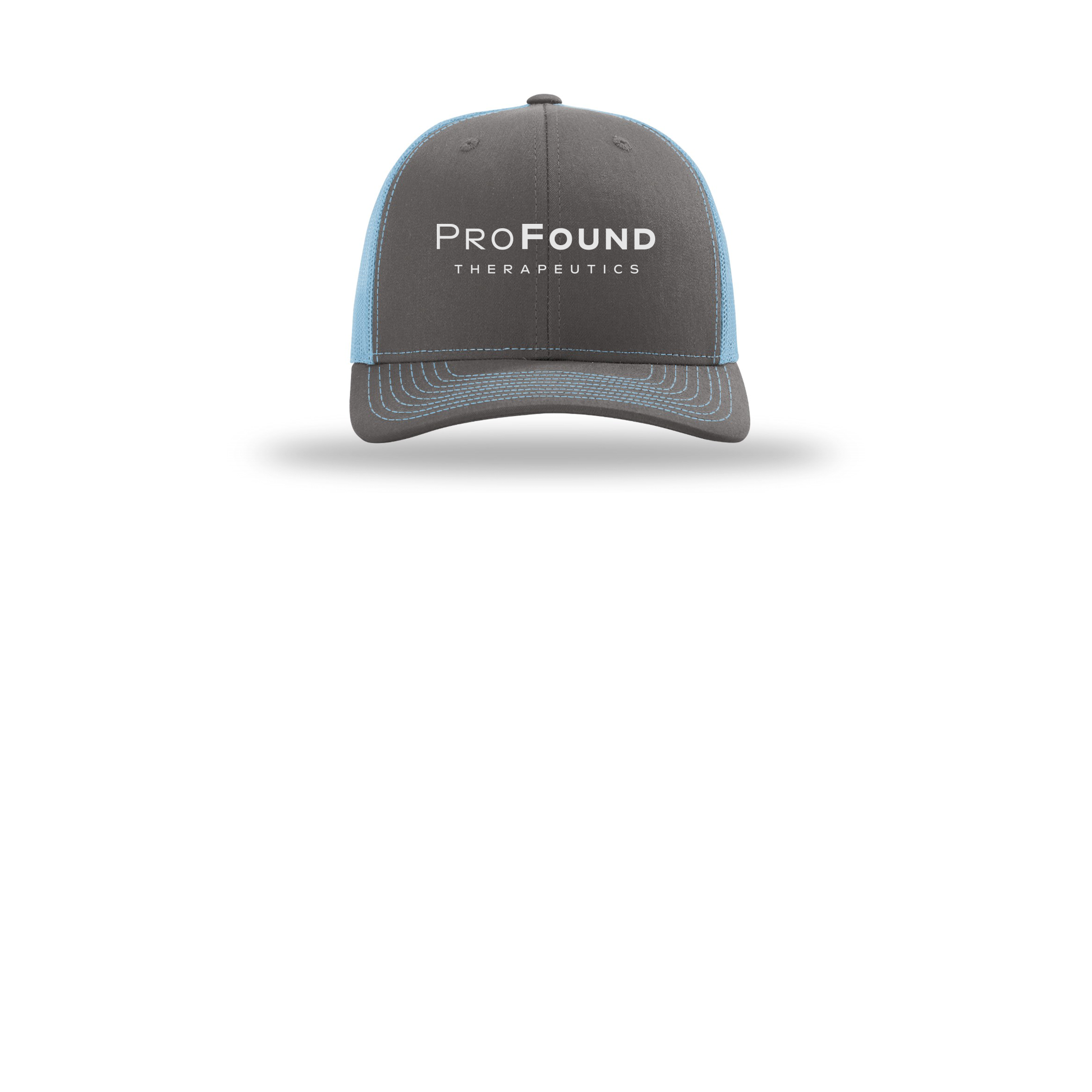 profoundtx-richardson-trucker-cap-embroidery-capfront-R112-charcoalcolumbiablue-flat-front