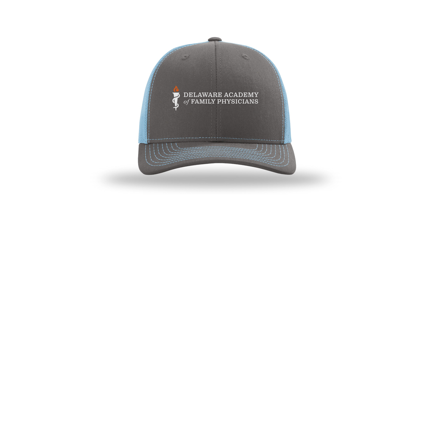 delfamdoc-richardson-trucker-cap-embroidery-capfront-R112-charcoalcolumbiablue-flat-front