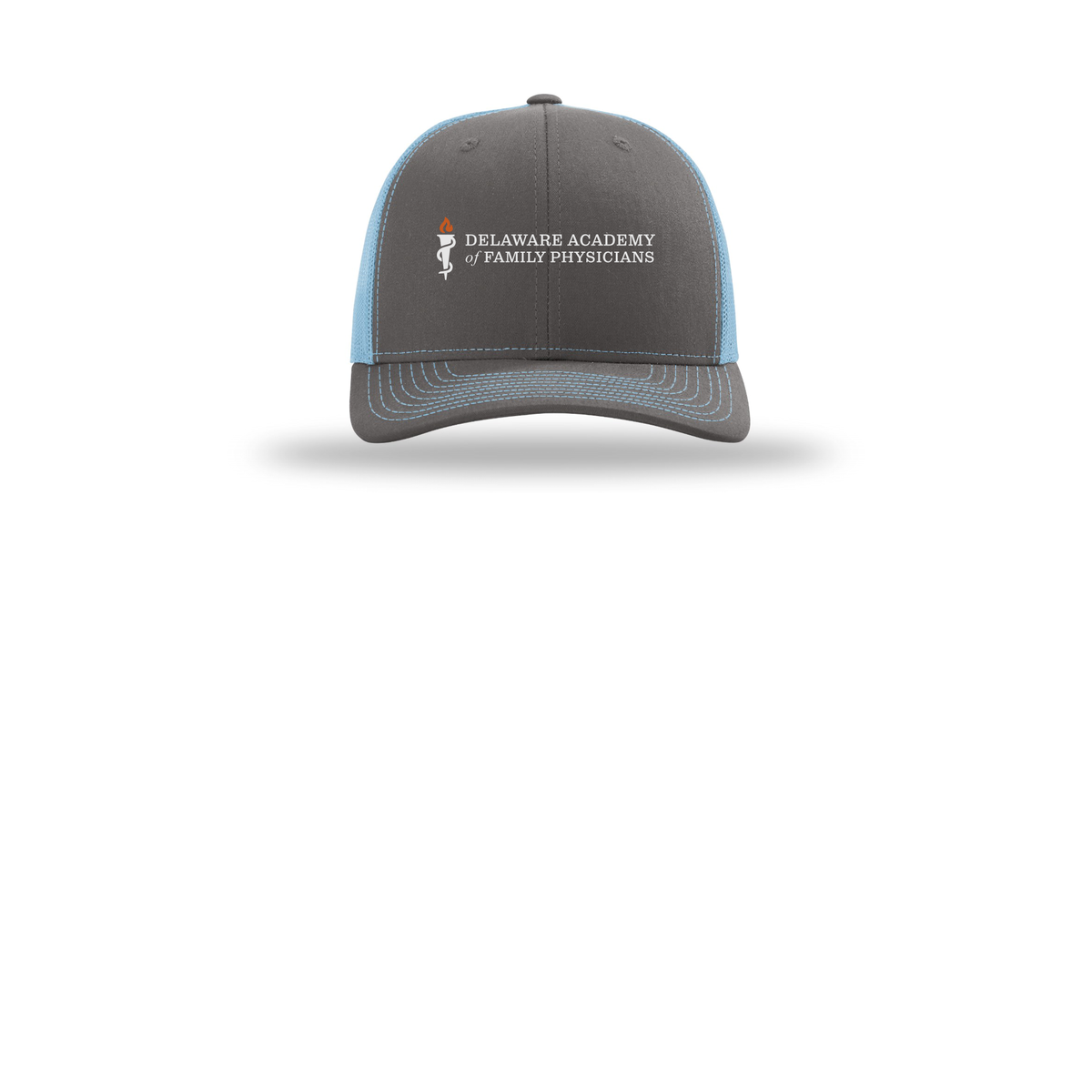 delfamdoc-richardson-trucker-cap-embroidery-capfront-R112-charcoalcolumbiablue-flat-front