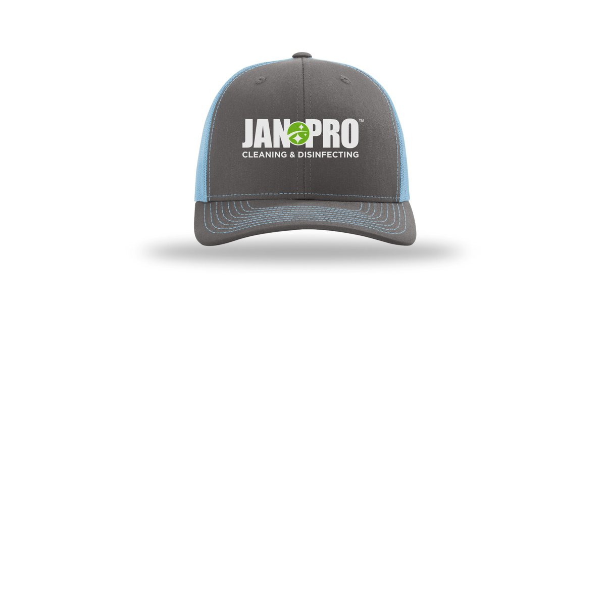 jan-pro-richardson-trucker-cap-embroidery-capfront-R112-charcoalcolumbiablue-flat-front