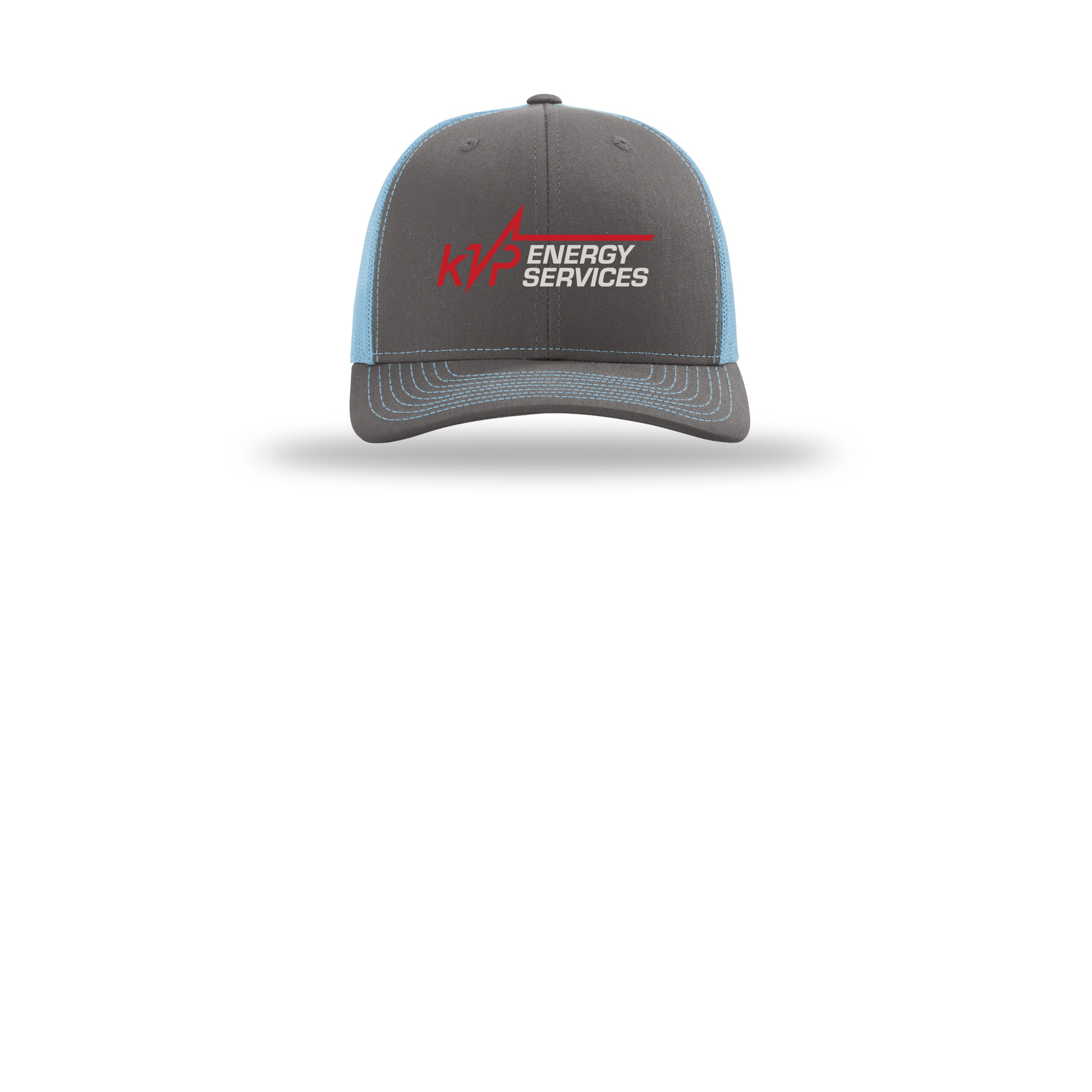 kvpenergy-richardson-trucker-cap-embroidery-capfront-R112-charcoalcolumbiablue-flat-front