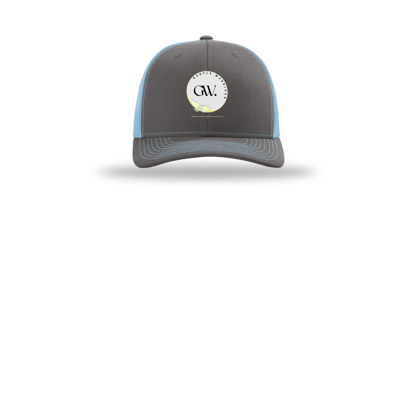 gentle-warriors-richardson-trucker-cap-embroidery-capfront-R112-charcoalcolumbiablue-flat-front