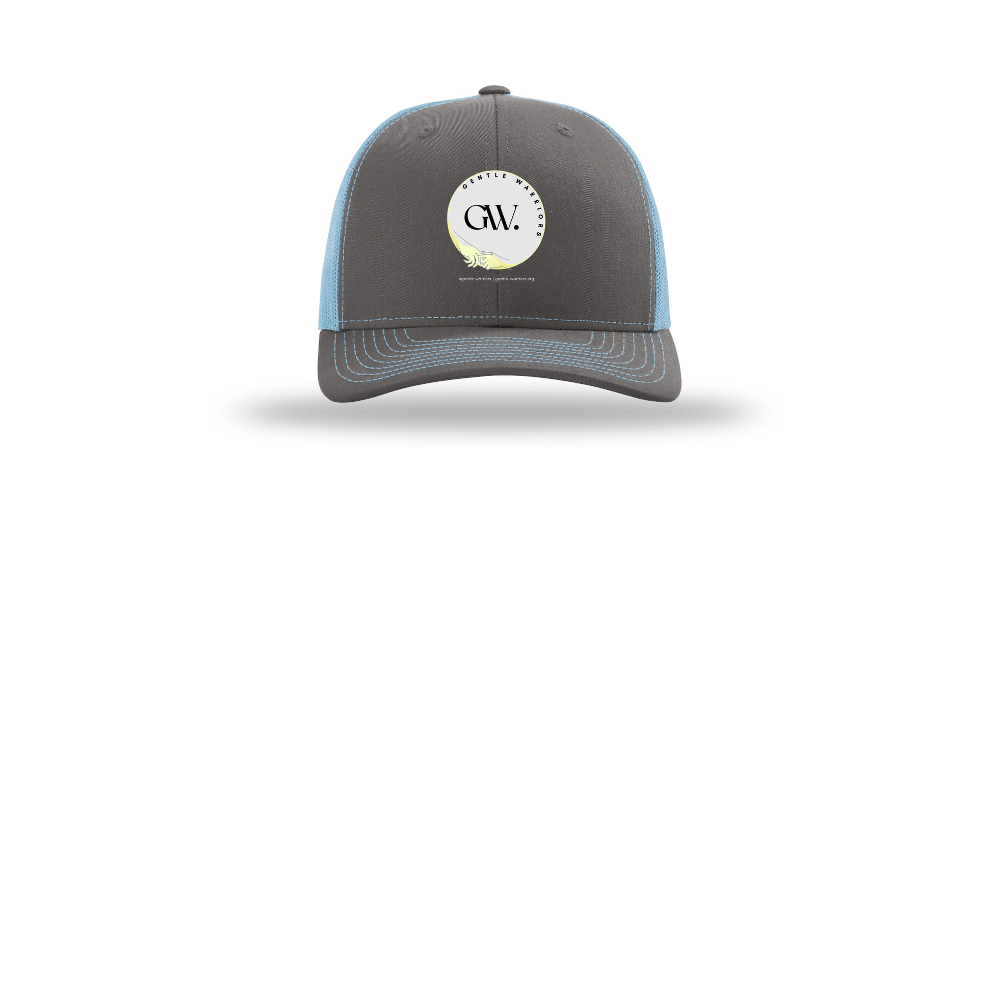 gentle-warriors-richardson-trucker-cap-embroidery-capfront-R112-charcoalcolumbiablue-flat-front