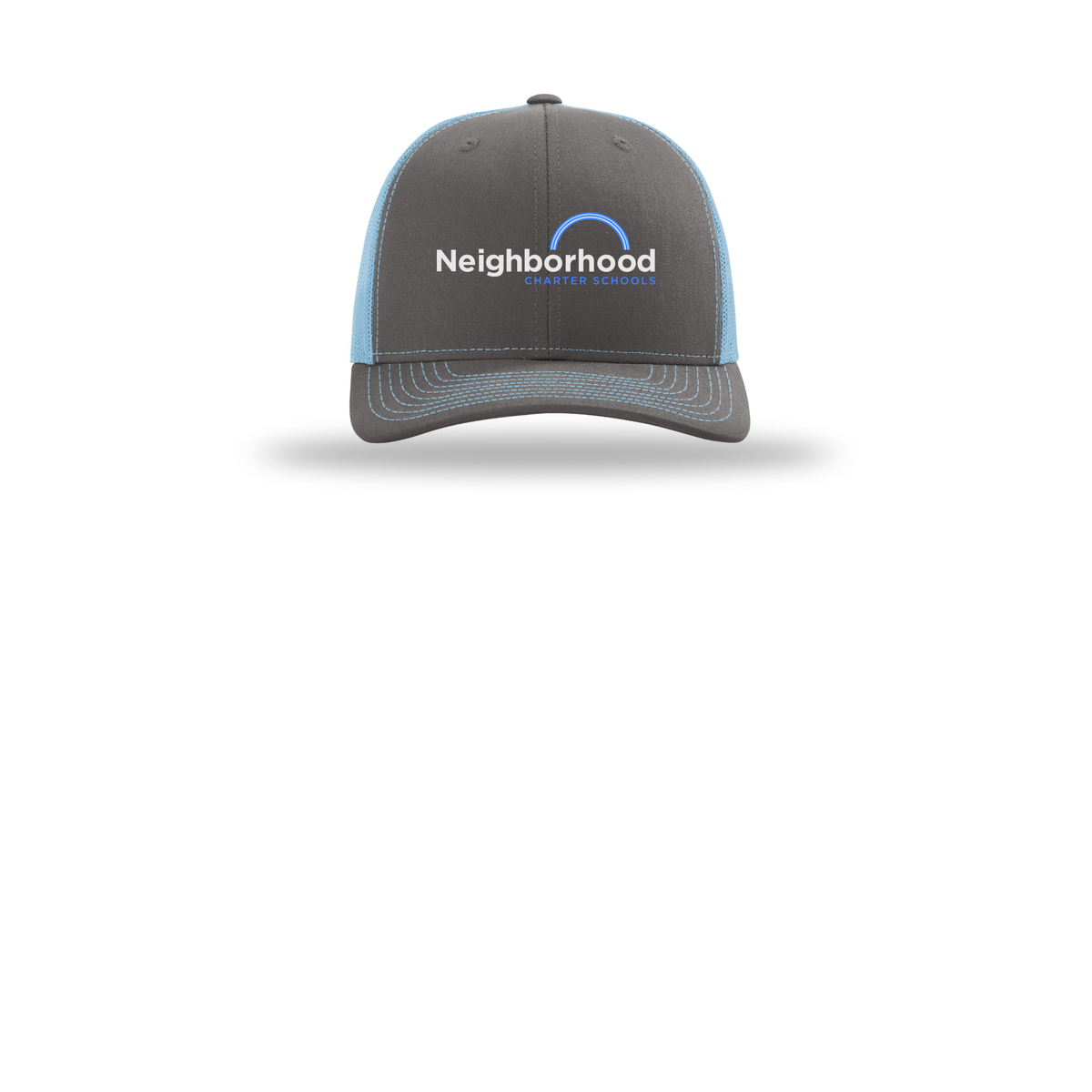 ncschools-richardson-trucker-cap-embroidery-capfront-R112-charcoalcolumbiablue-flat-front