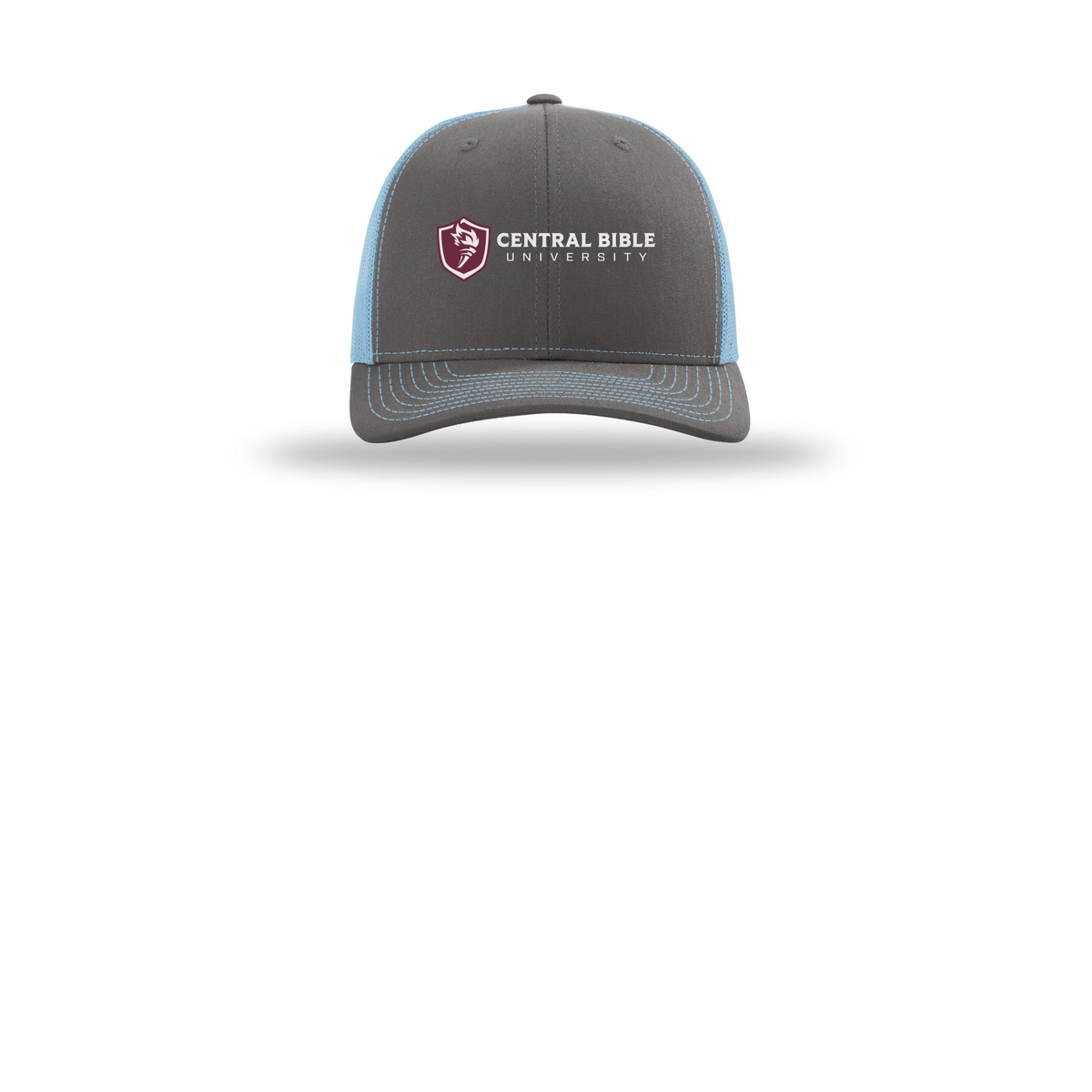 centralbible-richardson-trucker-cap-embroidery-capfront-R112-charcoalcolumbiablue-flat-front