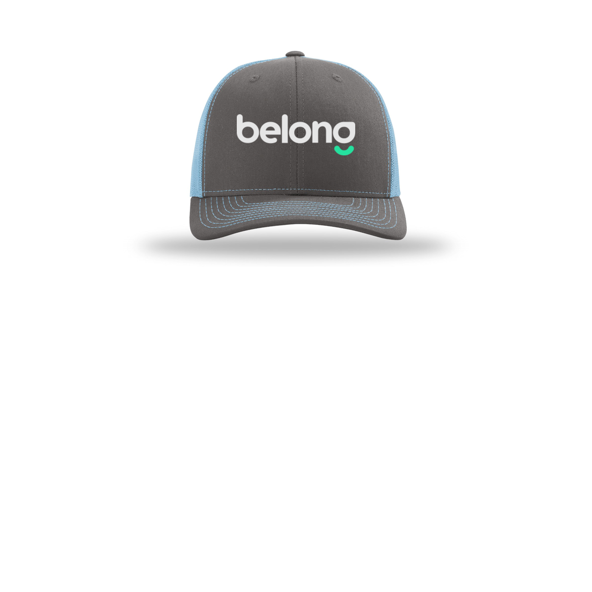 belonghome-richardson-trucker-cap-embroidery-capfront-R112-charcoalcolumbiablue-flat-front