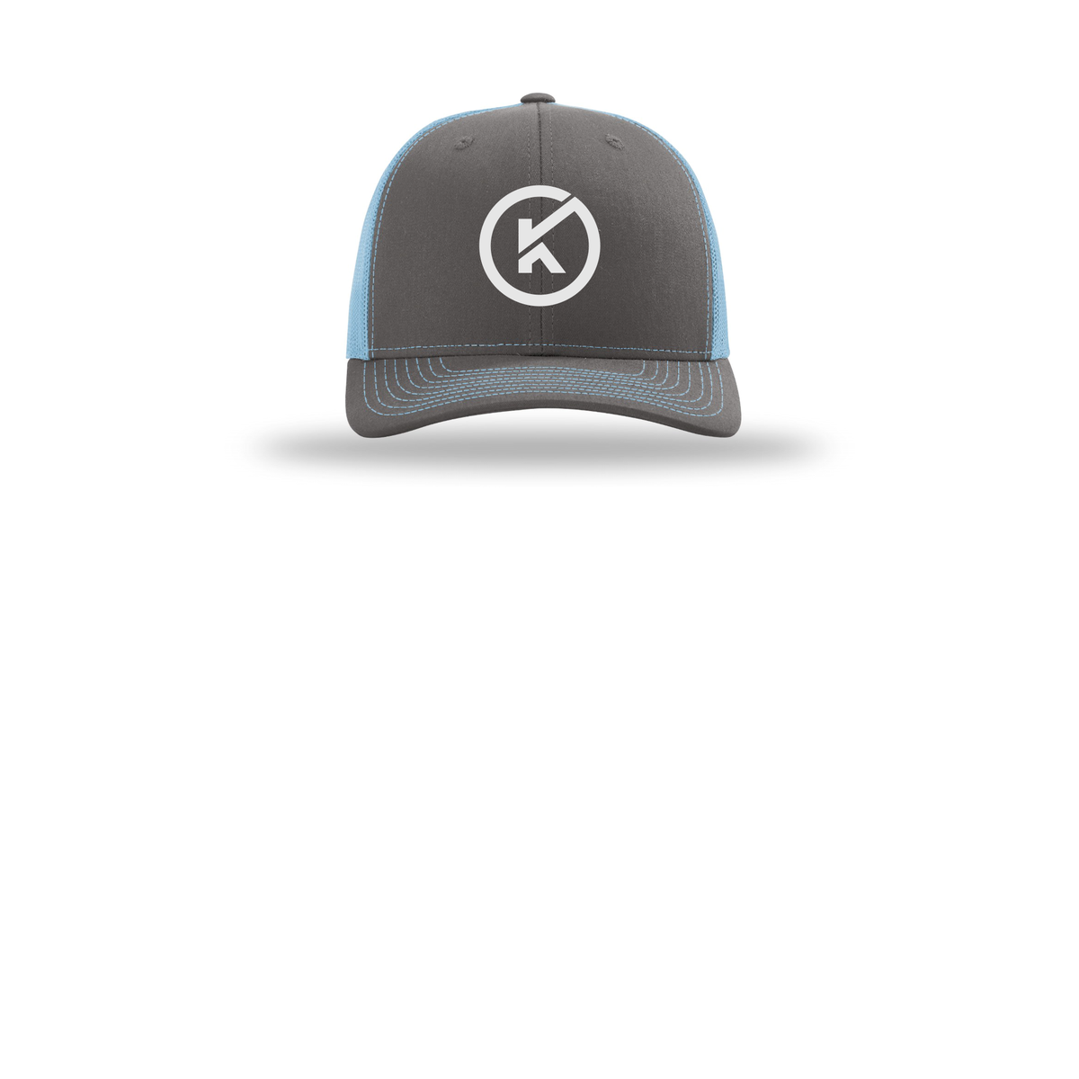 kitmanlabs-richardson-trucker-cap-embroidery-capfront-R112-charcoalcolumbiablue-flat-front