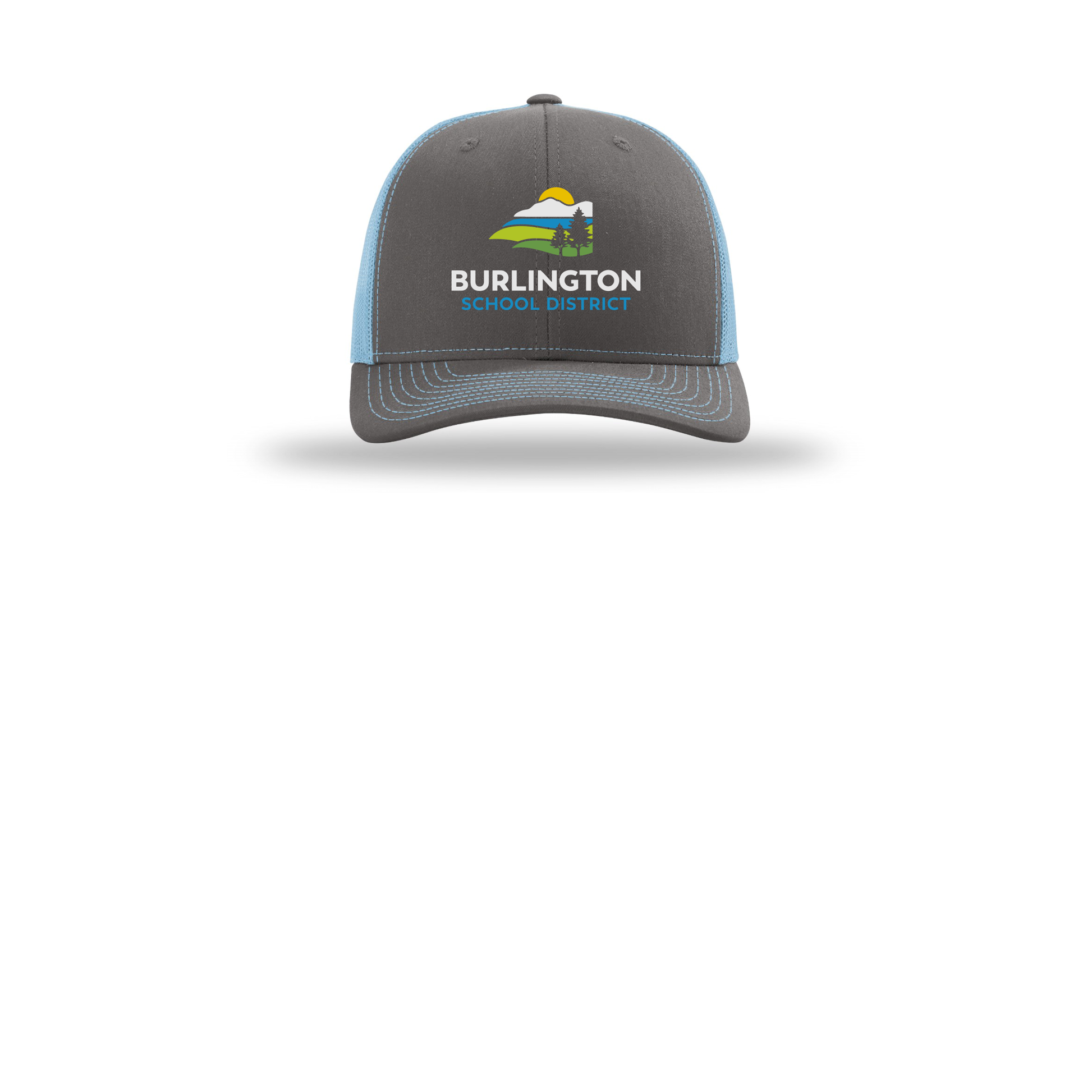 bsdvt-richardson-trucker-cap-embroidery-capfront-R112-charcoalcolumbiablue-flat-front