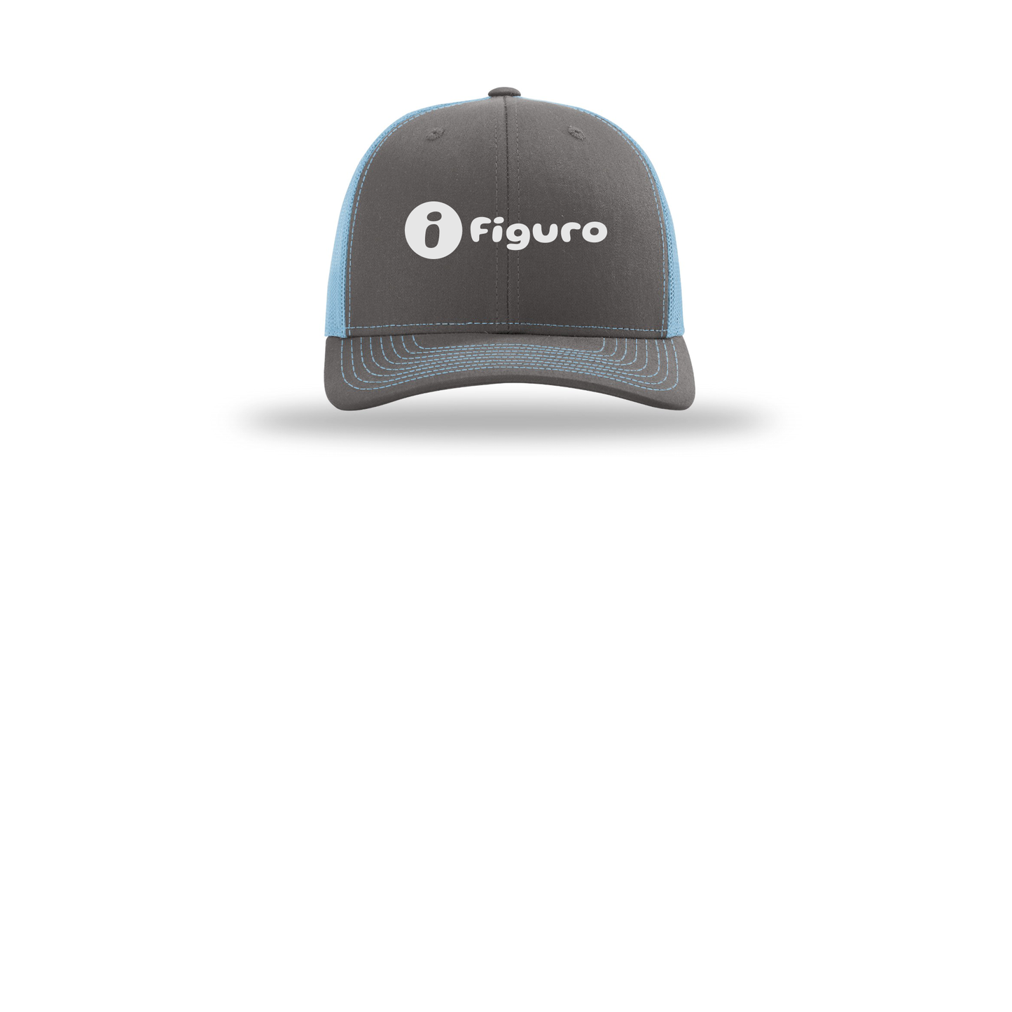getfiguro-richardson-trucker-cap-embroidery-capfront-R112-charcoalcolumbiablue-flat-front