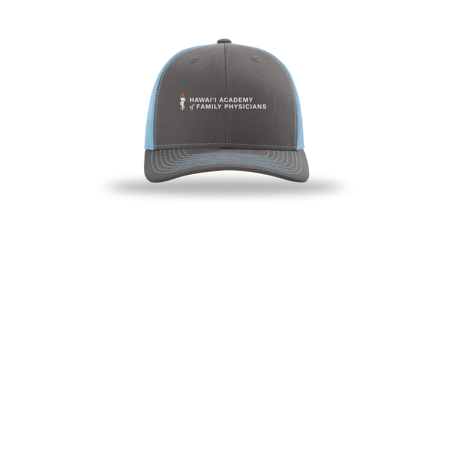 hafp-richardson-trucker-cap-embroidery-capfront-R112-charcoalcolumbiablue-flat-front