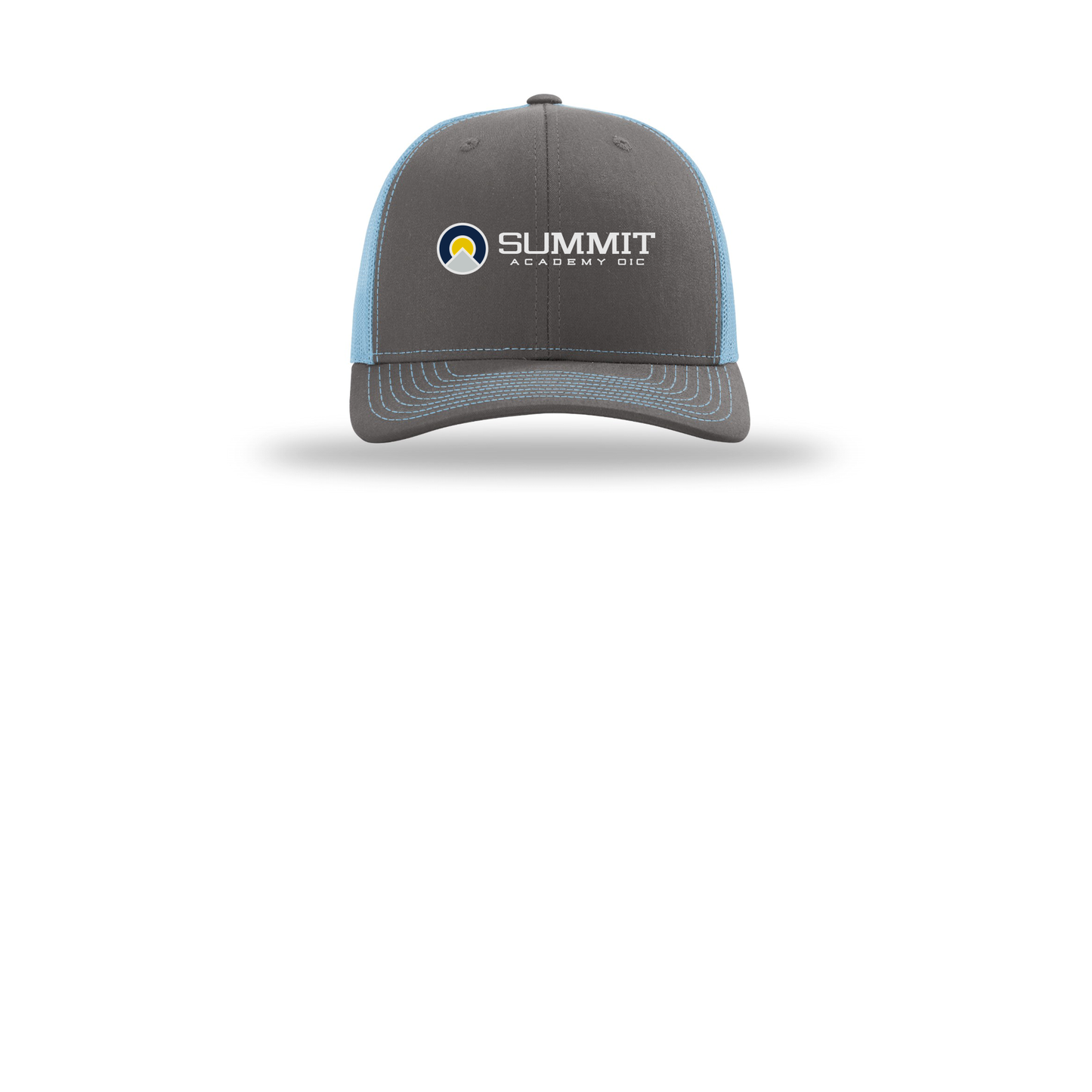 saoic-richardson-trucker-cap-embroidery-capfront-R112-charcoalcolumbiablue-flat-front