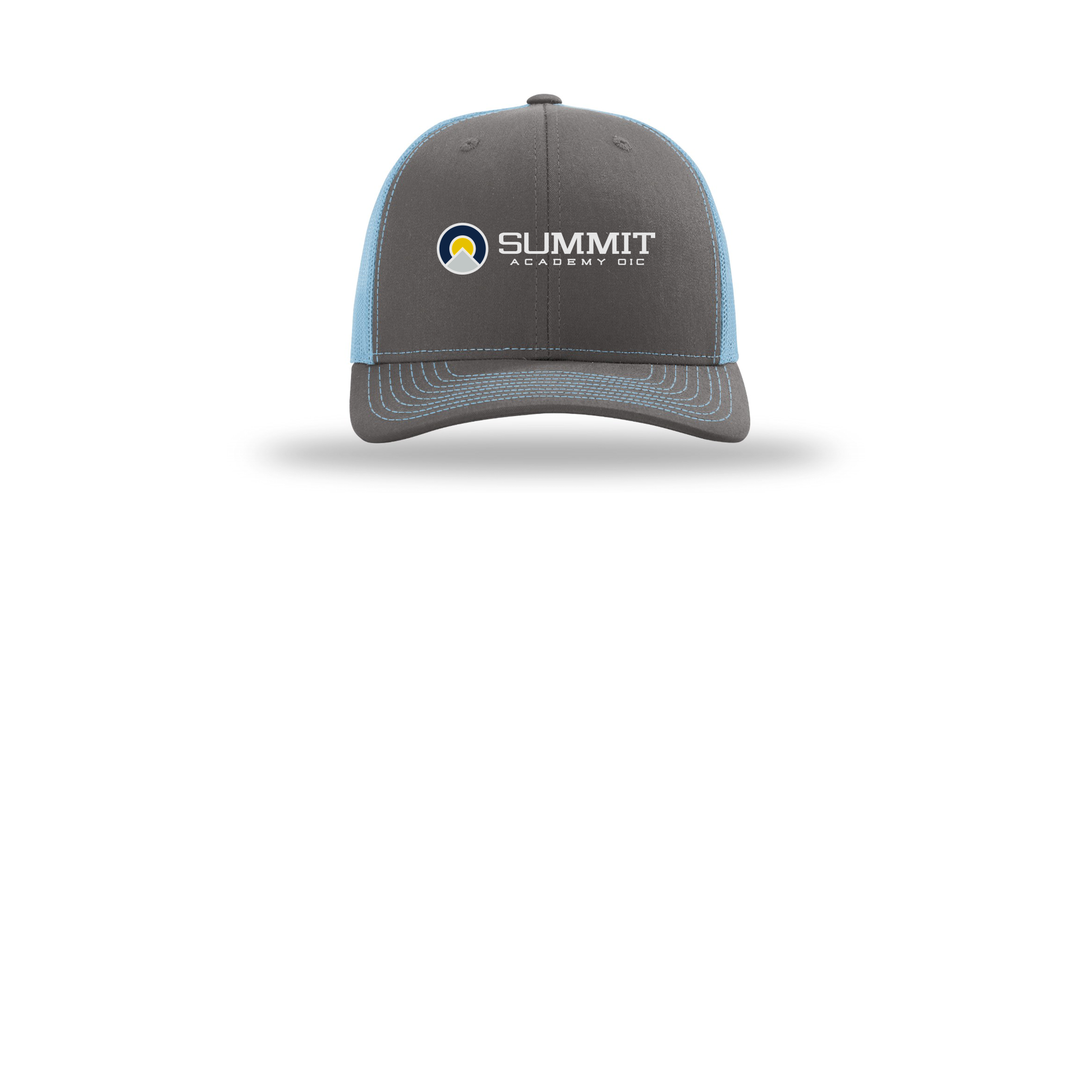 saoic-richardson-trucker-cap-embroidery-capfront-R112-charcoalcolumbiablue-flat-front