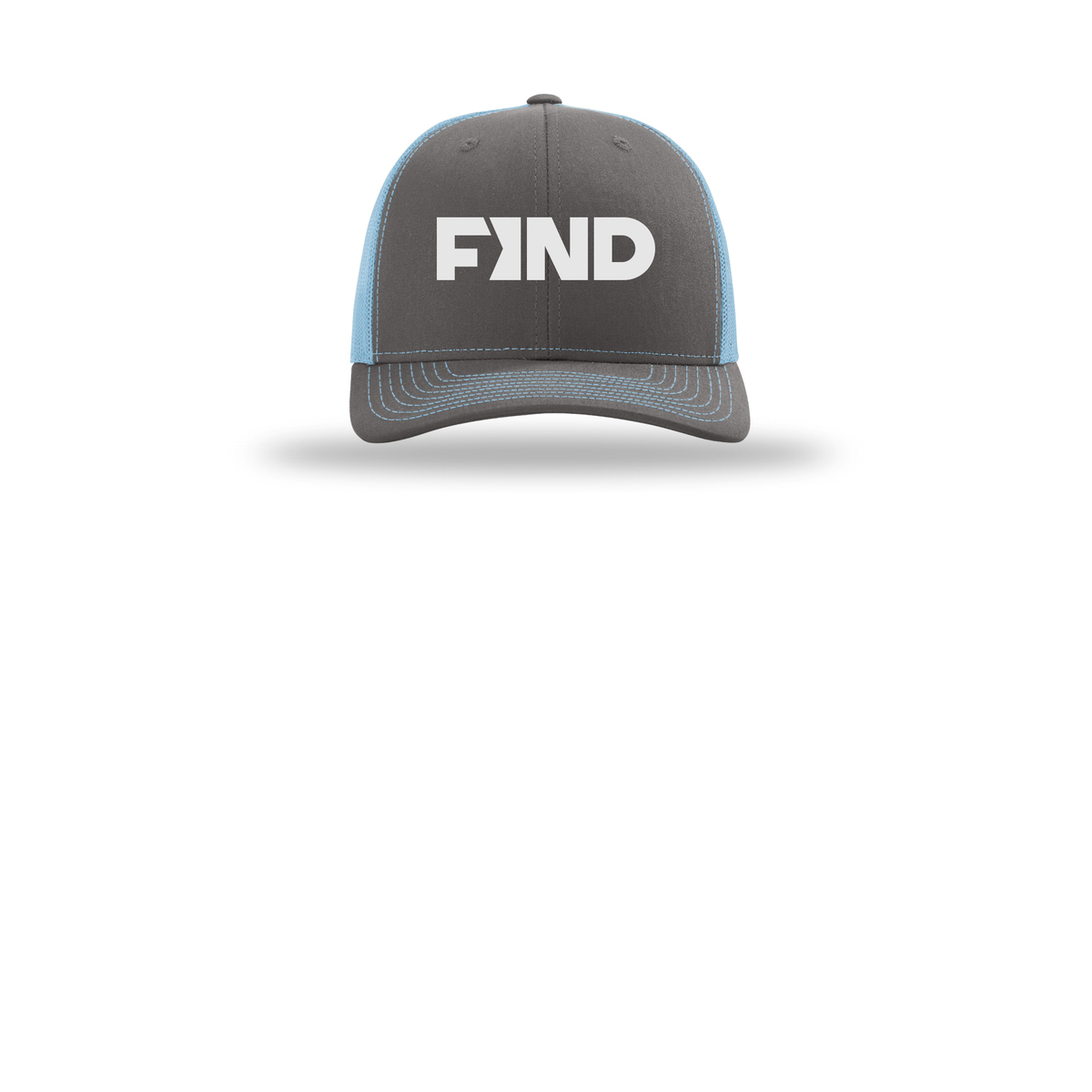findrealestate-richardson-trucker-cap-embroidery-capfront-R112-charcoalcolumbiablue-flat-front