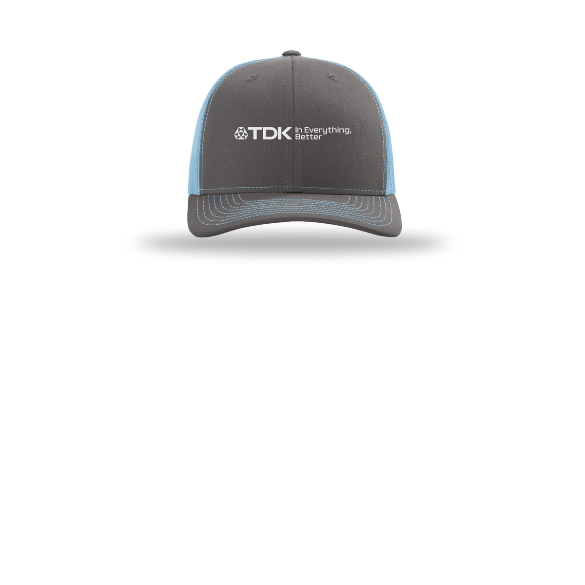 tdk-richardson-trucker-cap-embroidery-capfront-R112-charcoalcolumbiablue-flat-front