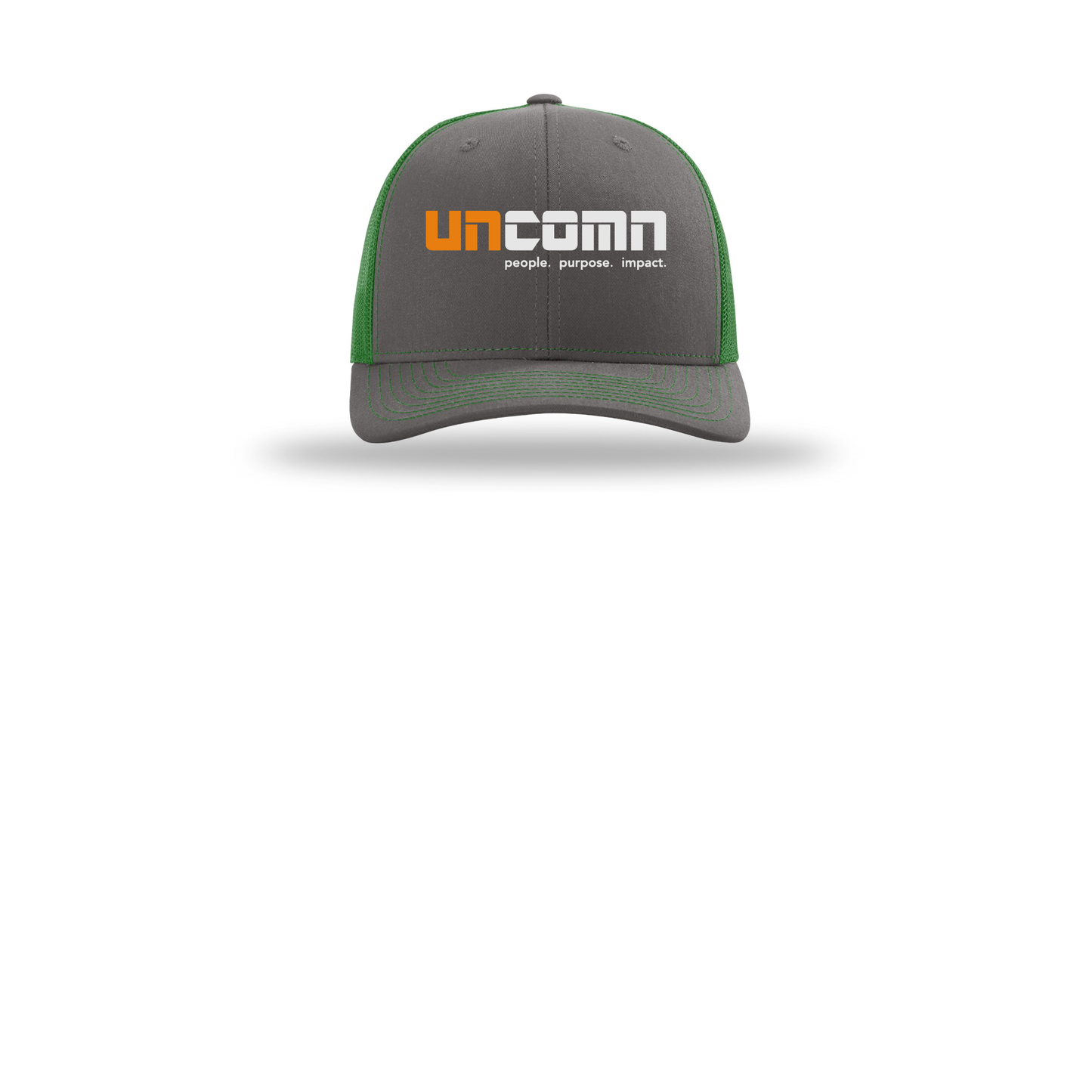 uncomn-richardson-trucker-cap-embroidery-capfront-R112-charcoalkelly-flat-front