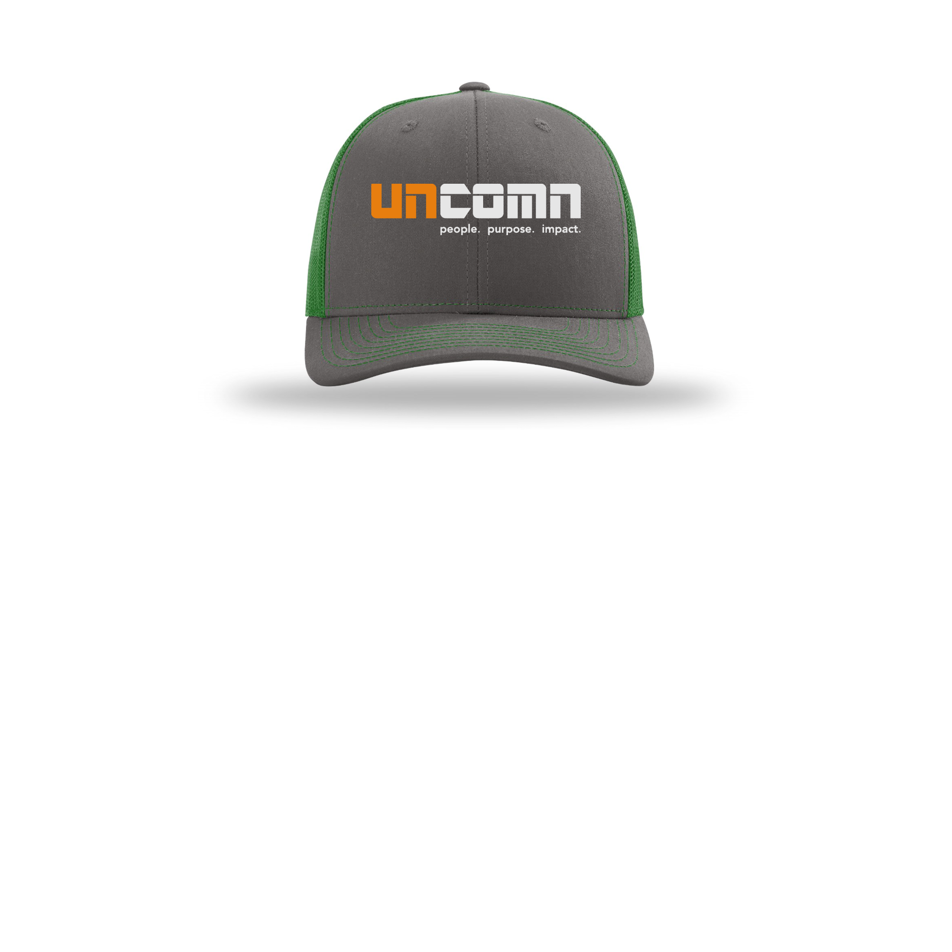 uncomn-richardson-trucker-cap-embroidery-capfront-R112-charcoalkelly-flat-front