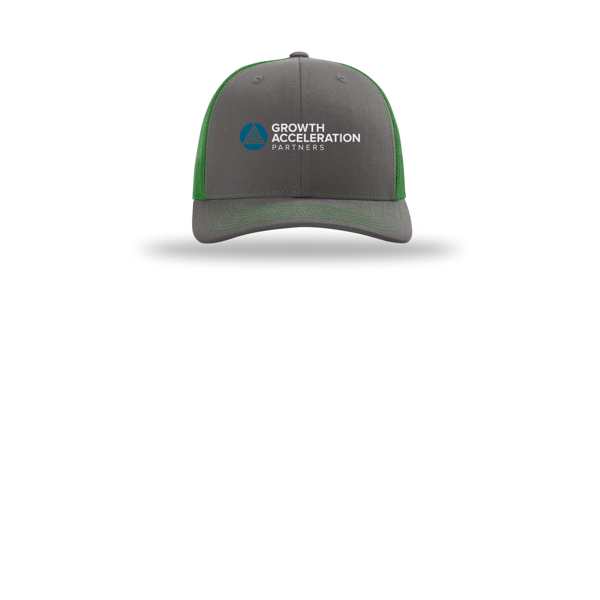 growthaccelerationpartners-richardson-trucker-cap-embroidery-capfront-R112-charcoalkelly-flat-front