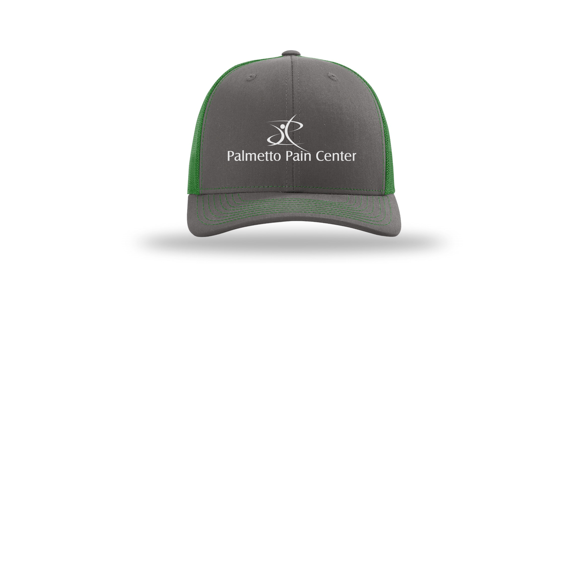 palmetto-pain-center-richardson-trucker-cap-embroidery-capfront-R112-charcoalkelly-flat-front