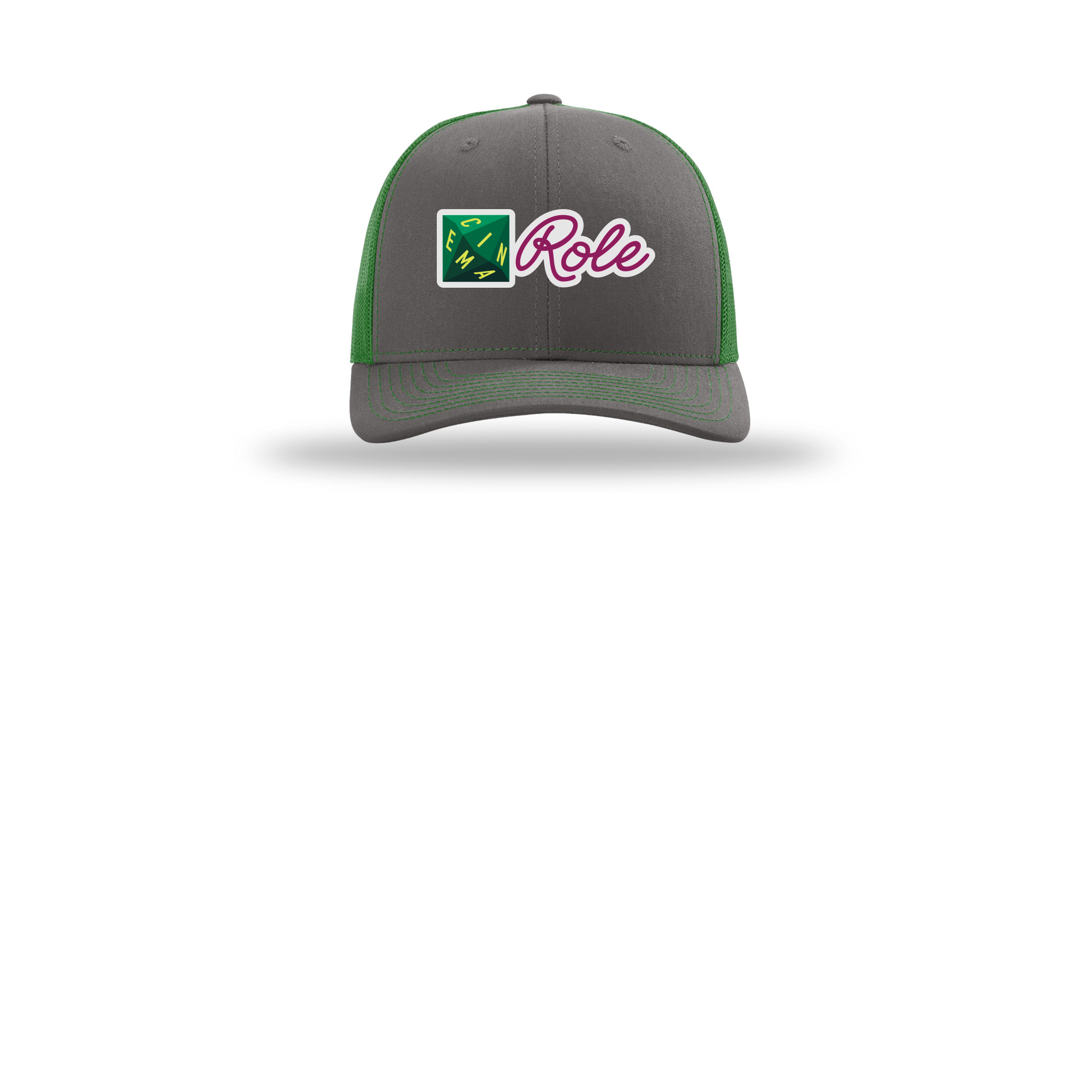 cinemarole-richardson-trucker-cap-embroidery-capfront-R112-charcoalkelly-flat-front