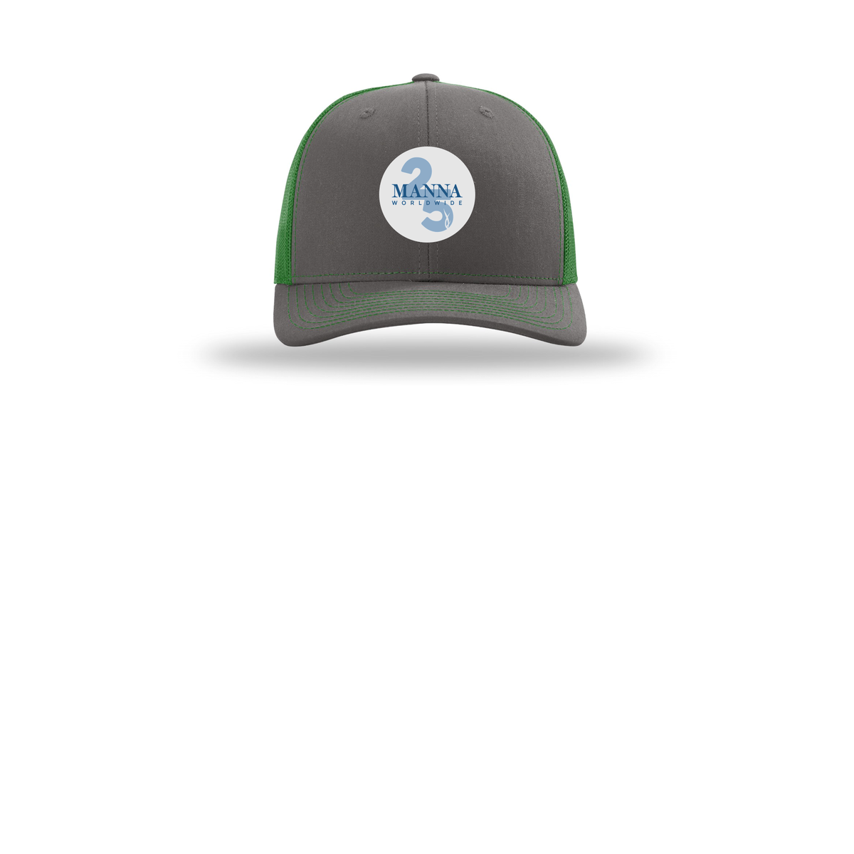 mannaworldwide-richardson-trucker-cap-embroidery-capfront-R112-charcoalkelly-flat-front