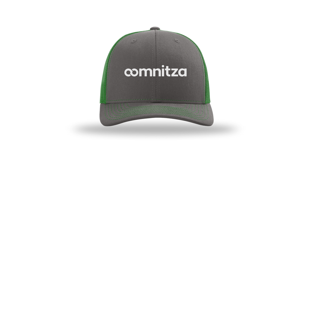 oomnitza-richardson-trucker-cap-embroidery-capfront-R112-charcoalkelly-flat-front