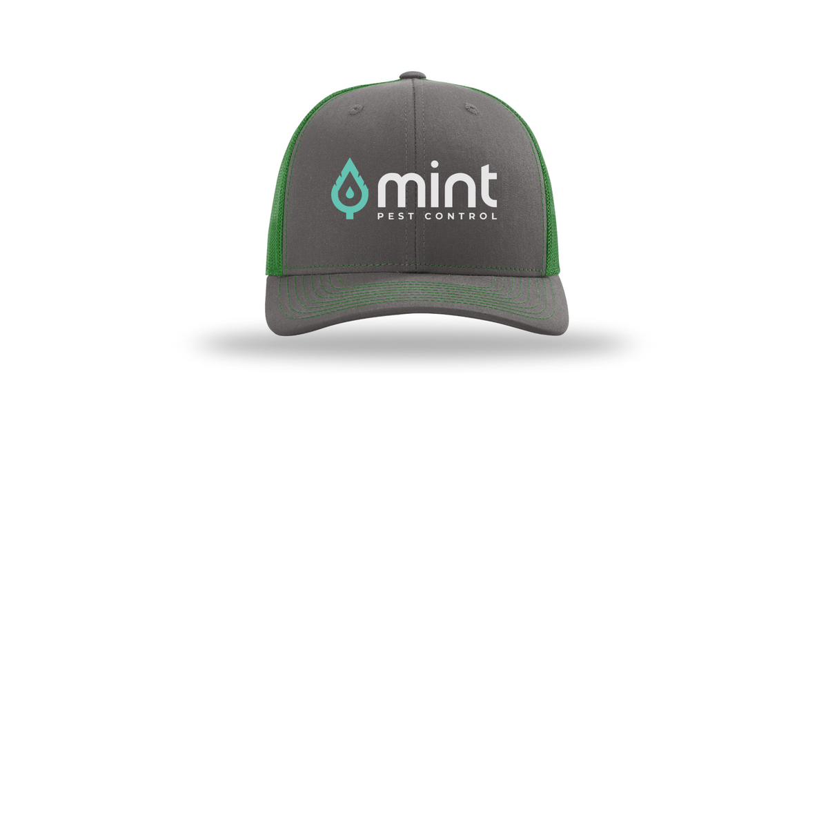 mintpest-richardson-trucker-cap-embroidery-capfront-R112-charcoalkelly-flat-front