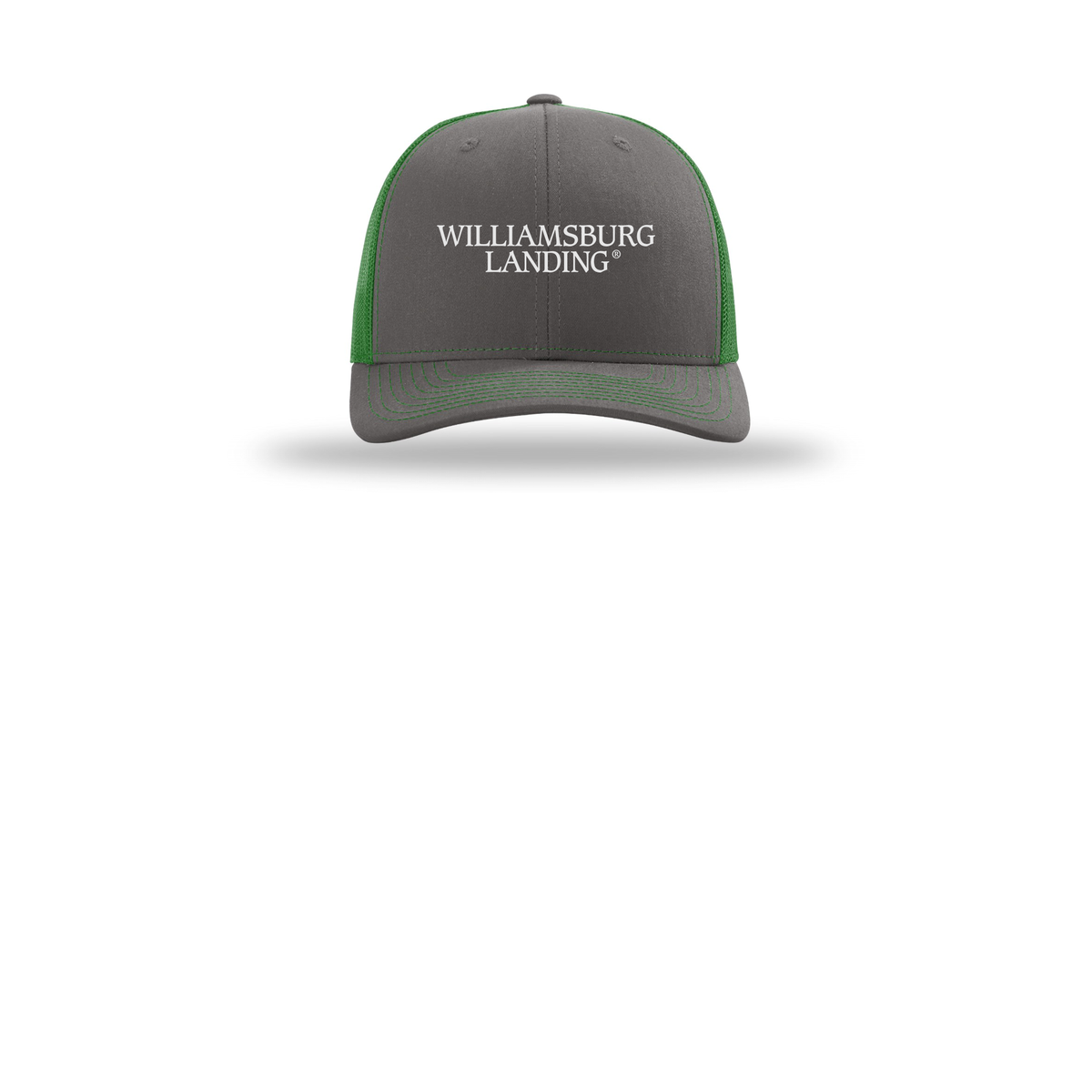 williamsburglanding-richardson-trucker-cap-embroidery-capfront-R112-charcoalkelly-flat-front