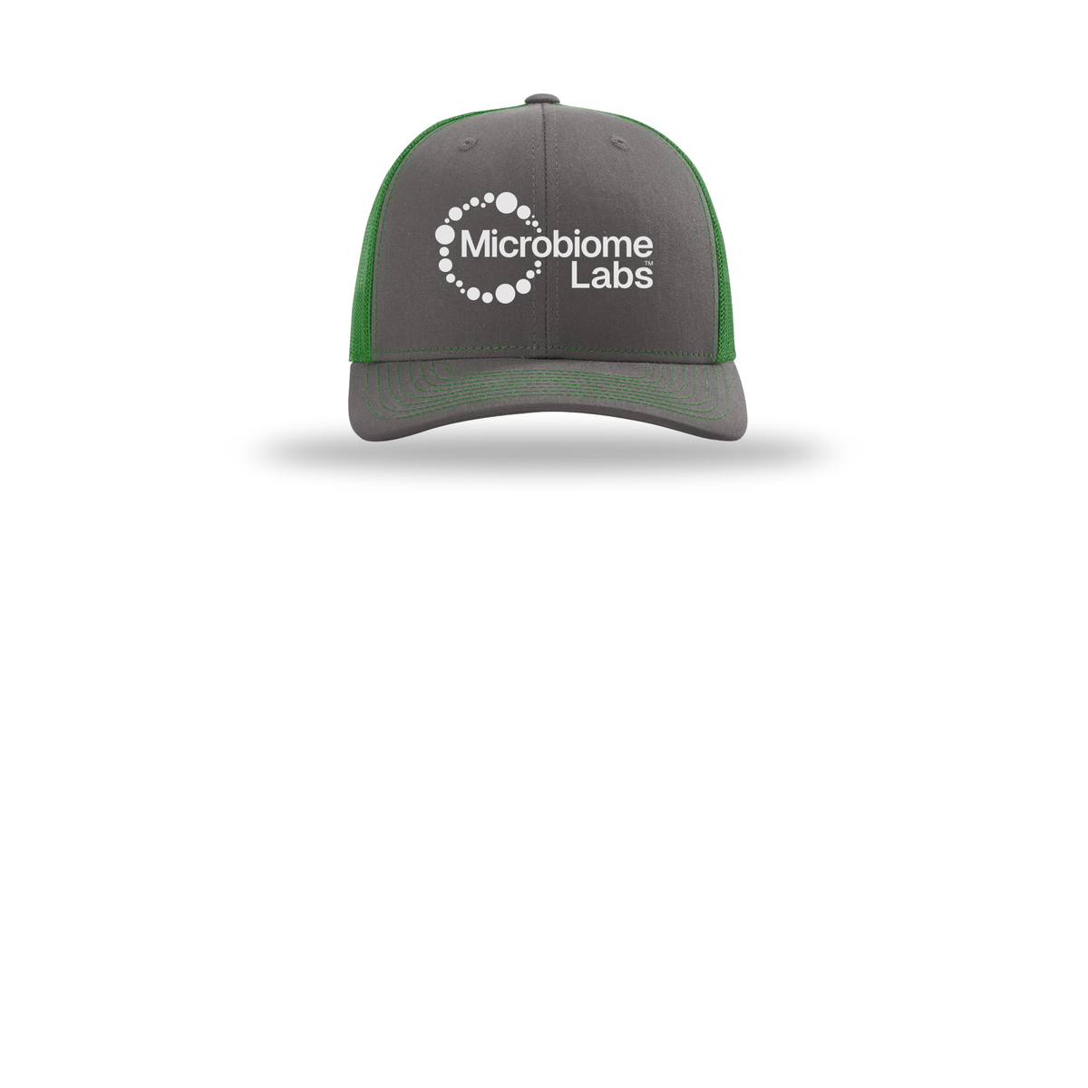 microbiomelabs-richardson-trucker-cap-embroidery-capfront-R112-charcoalkelly-flat-front