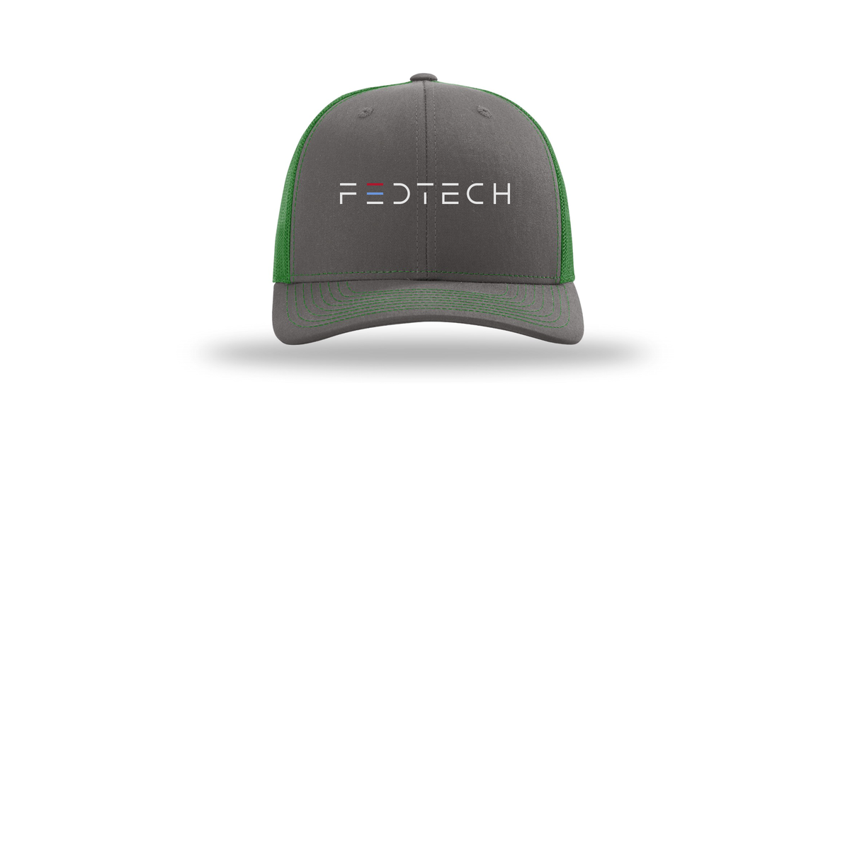 fedtech-richardson-trucker-cap-embroidery-capfront-R112-charcoalkelly-flat-front