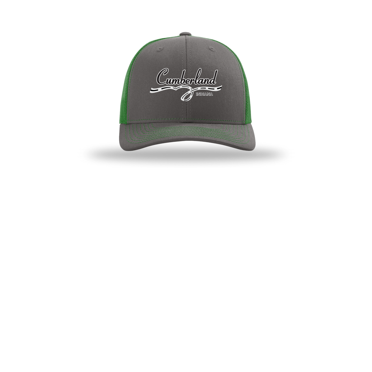 cumberland-richardson-trucker-cap-embroidery-capfront-R112-charcoalkelly-flat-front