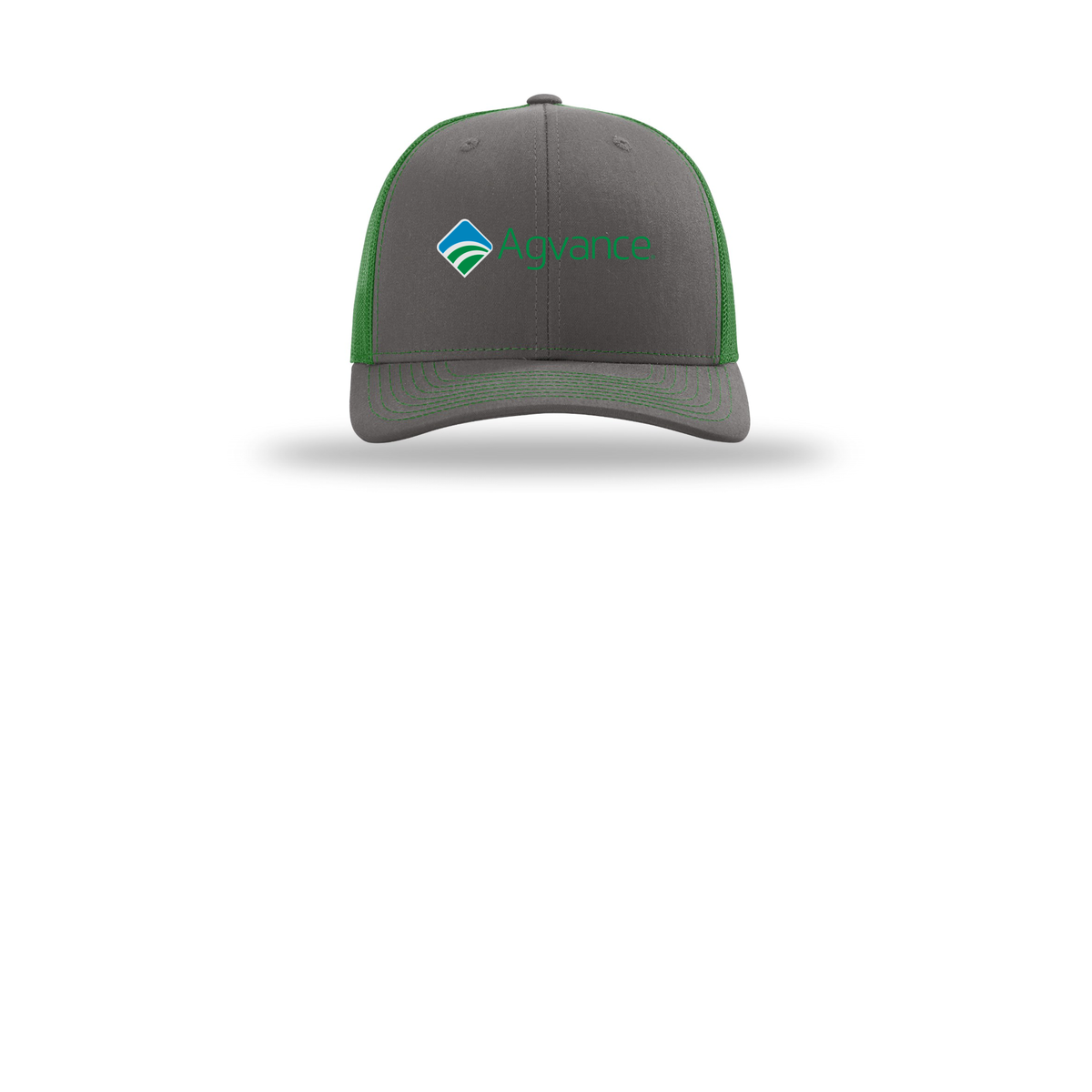 agvance-richardson-trucker-cap-embroidery-capfront-R112-charcoalkelly-flat-front