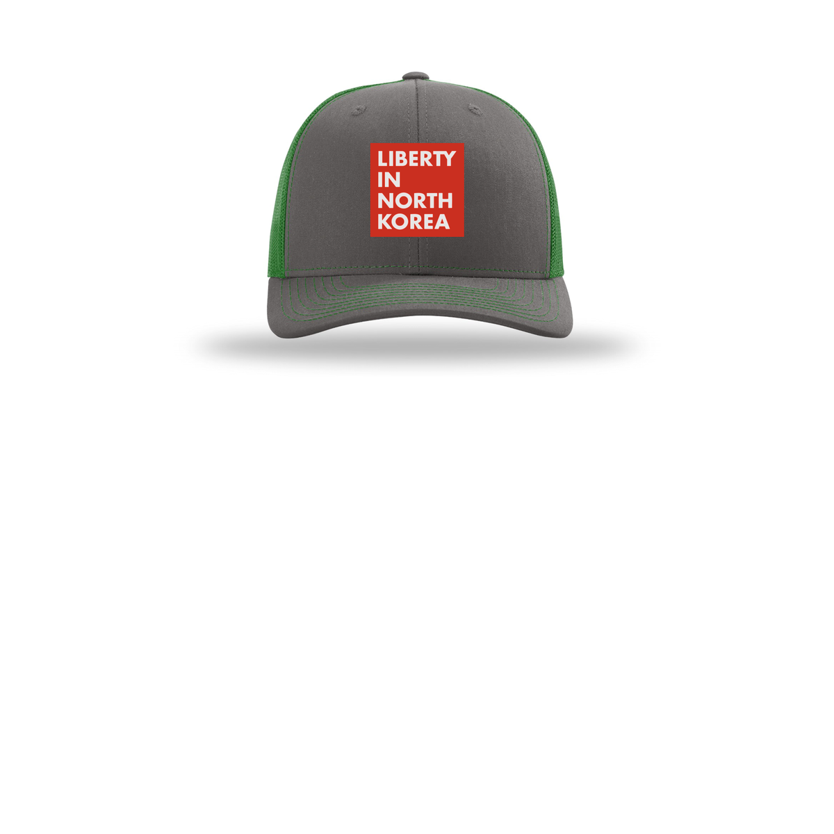 libertyinnorthkorea-richardson-trucker-cap-embroidery-capfront-R112-charcoalkelly-flat-front