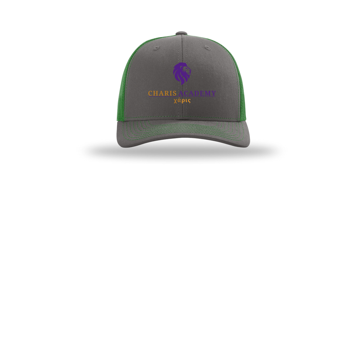 cahazleton-richardson-trucker-cap-embroidery-capfront-R112-charcoalkelly-flat-front