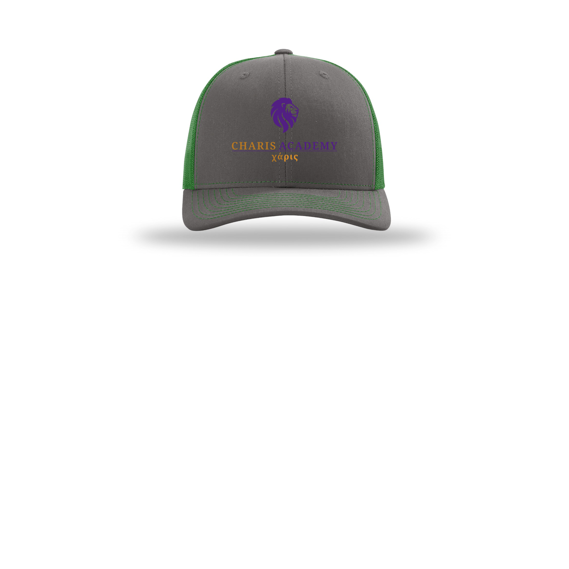 cahazleton-richardson-trucker-cap-embroidery-capfront-R112-charcoalkelly-flat-front