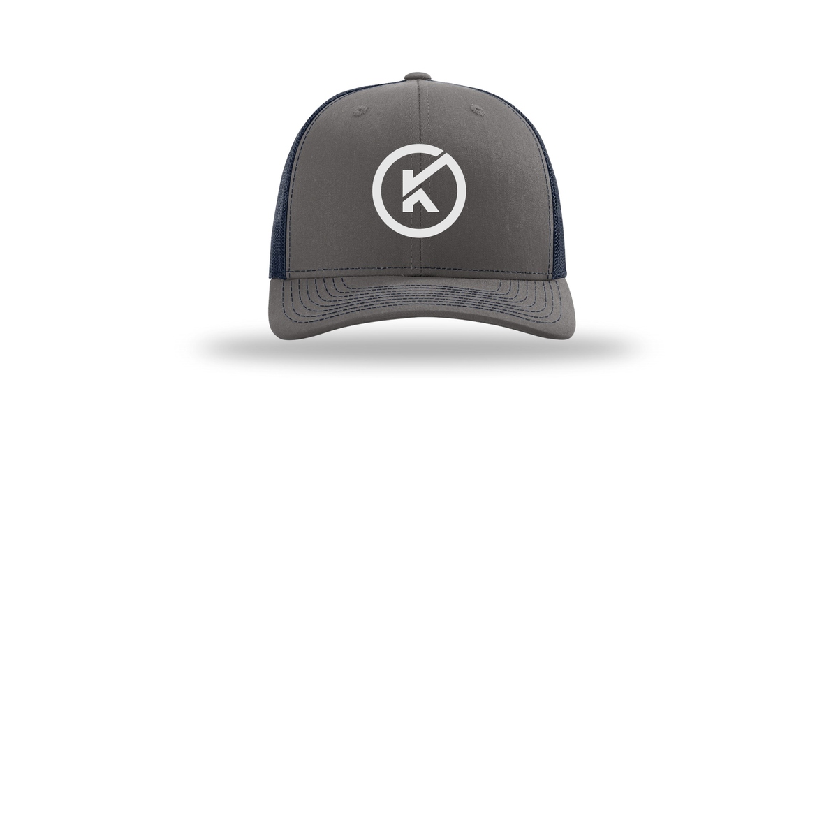kitmanlabs-richardson-trucker-cap-embroidery-capfront-R112-charcoalnavy-flat-front