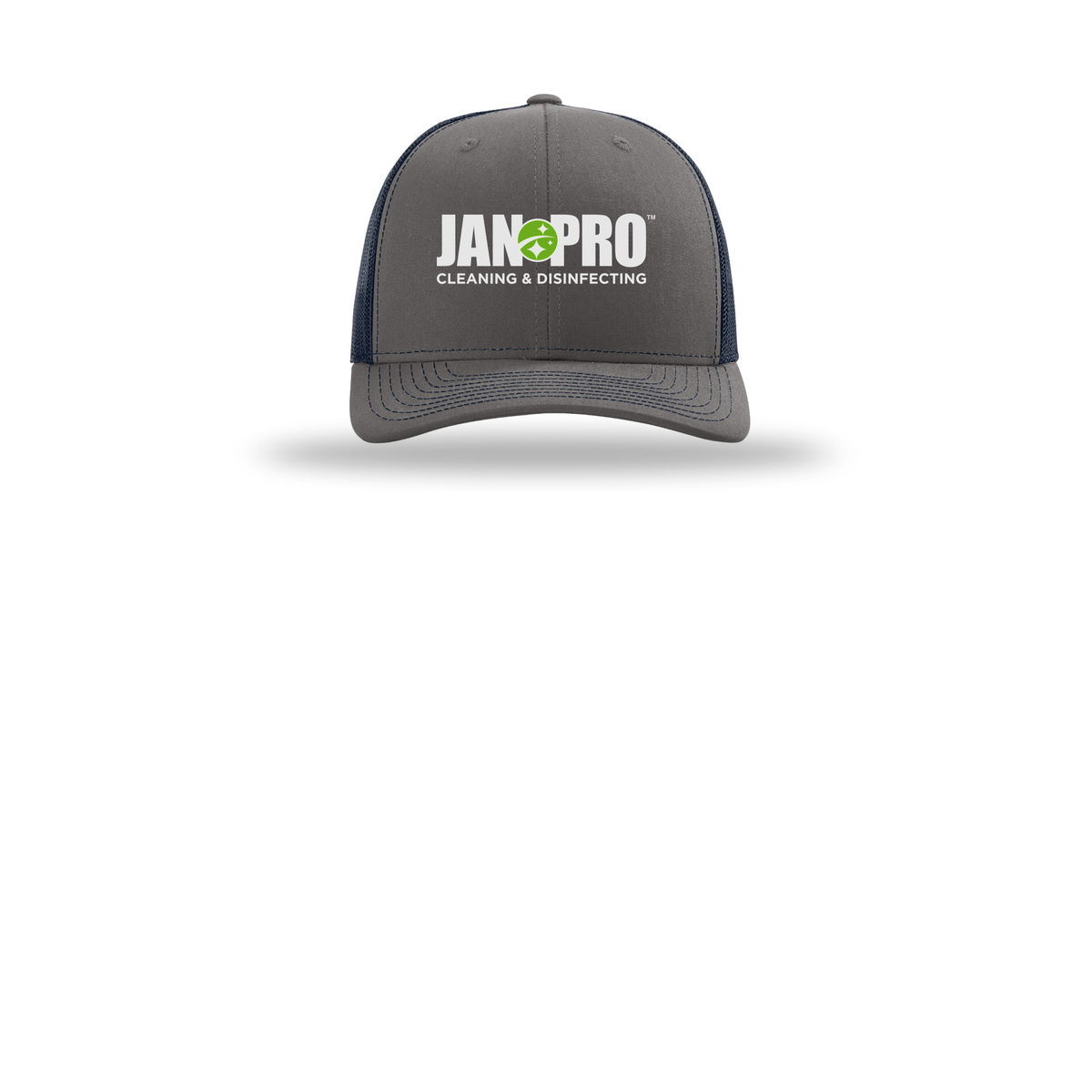 jan-pro-richardson-trucker-cap-embroidery-capfront-R112-charcoalnavy-flat-front