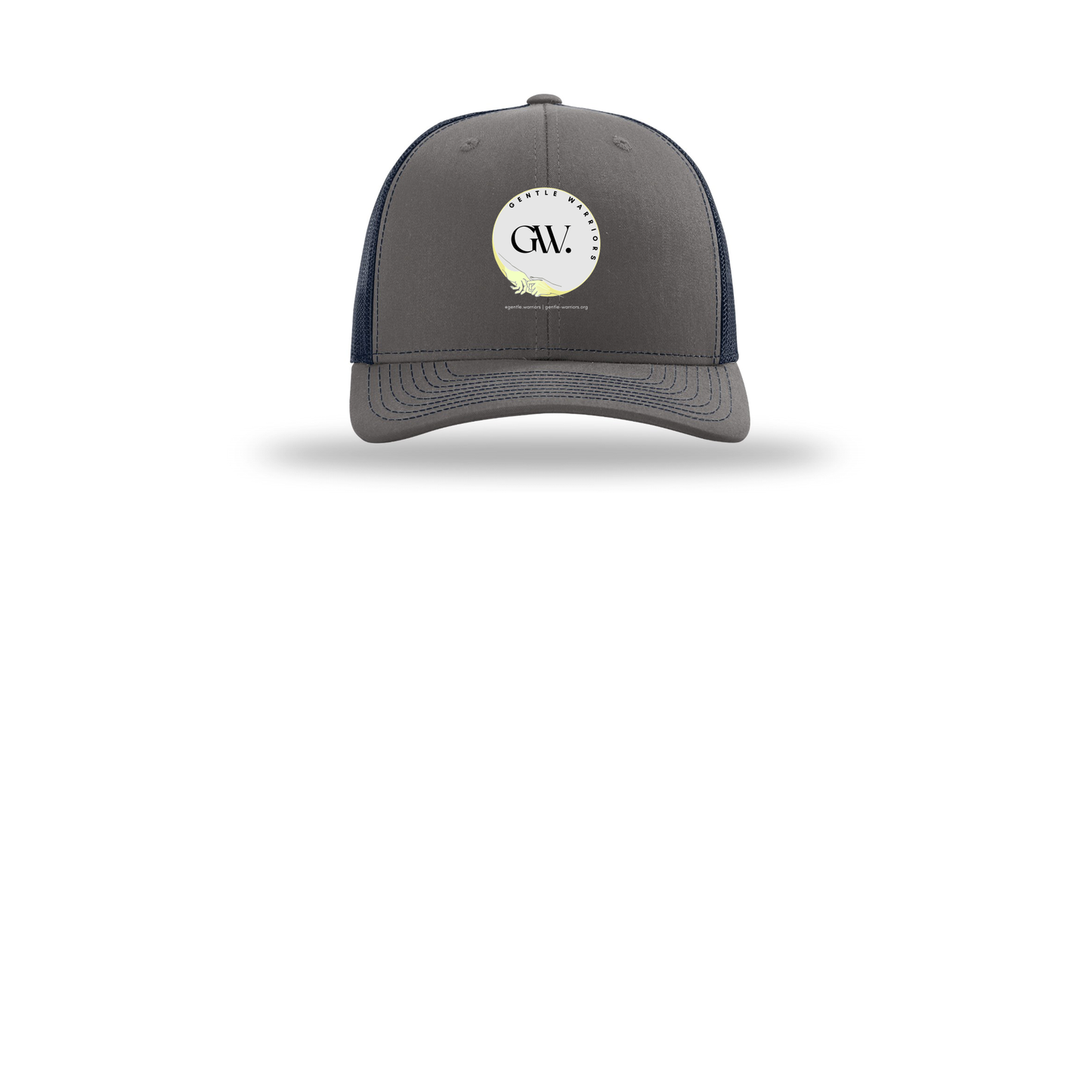 gentle-warriors-richardson-trucker-cap-embroidery-capfront-R112-charcoalnavy-flat-front